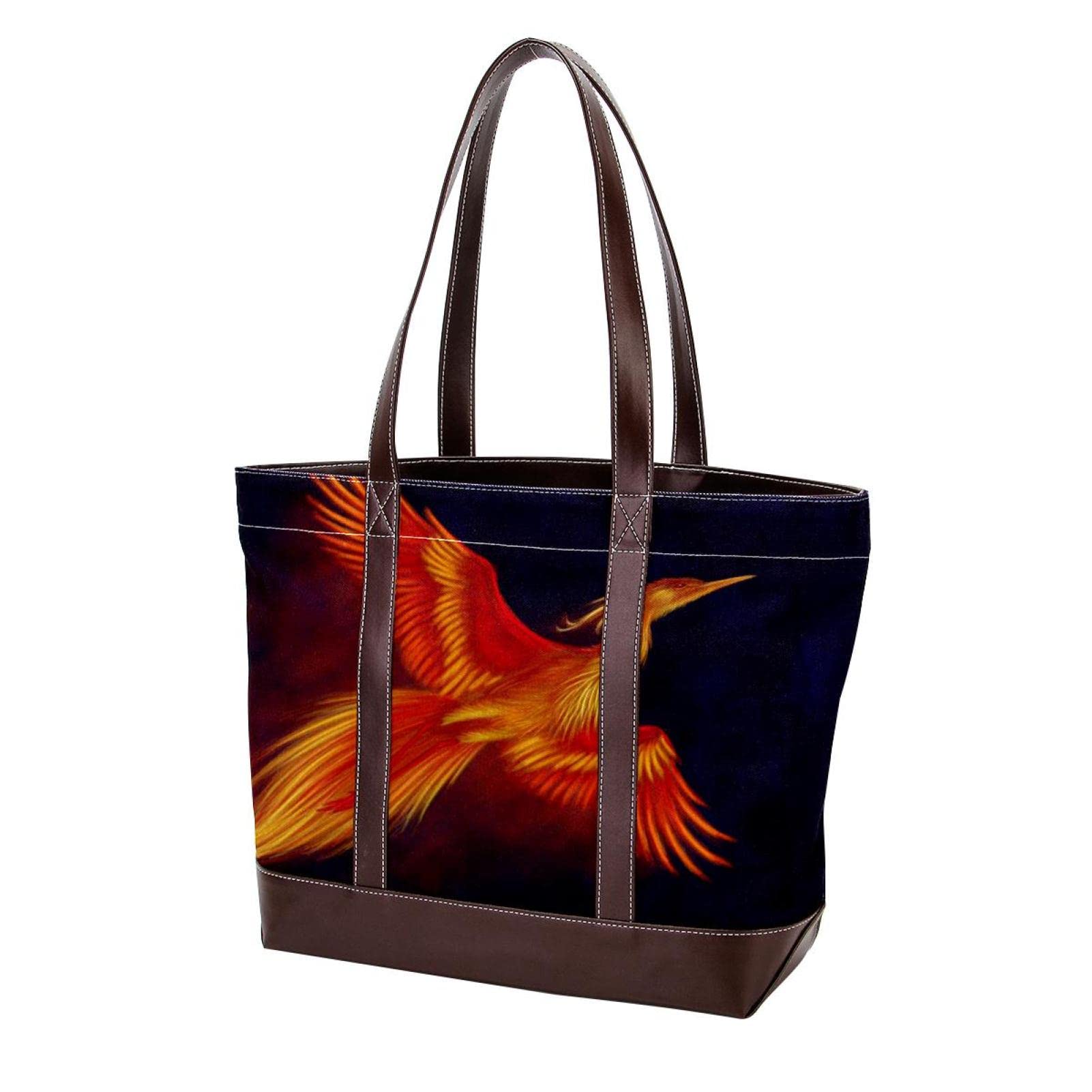Stylish Thai Floral Print Large Tote Bag for Women - Genuine Leather & Canvas Shoulder Bag, Top Handle Satchel Purse - Perfect for Work, Travel & Shopping