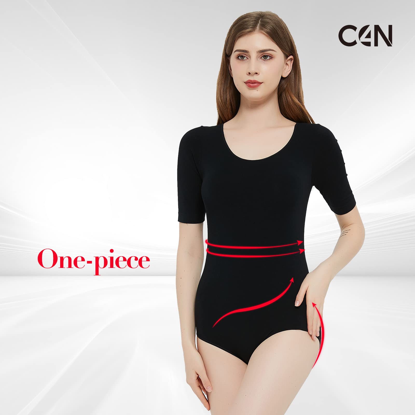 C4N Women's Sexy Scoop Neck Sleeveless Bodysuit - Slim Fit Shapewear Jumpsuit for Going Out, Date Night & Club Wear