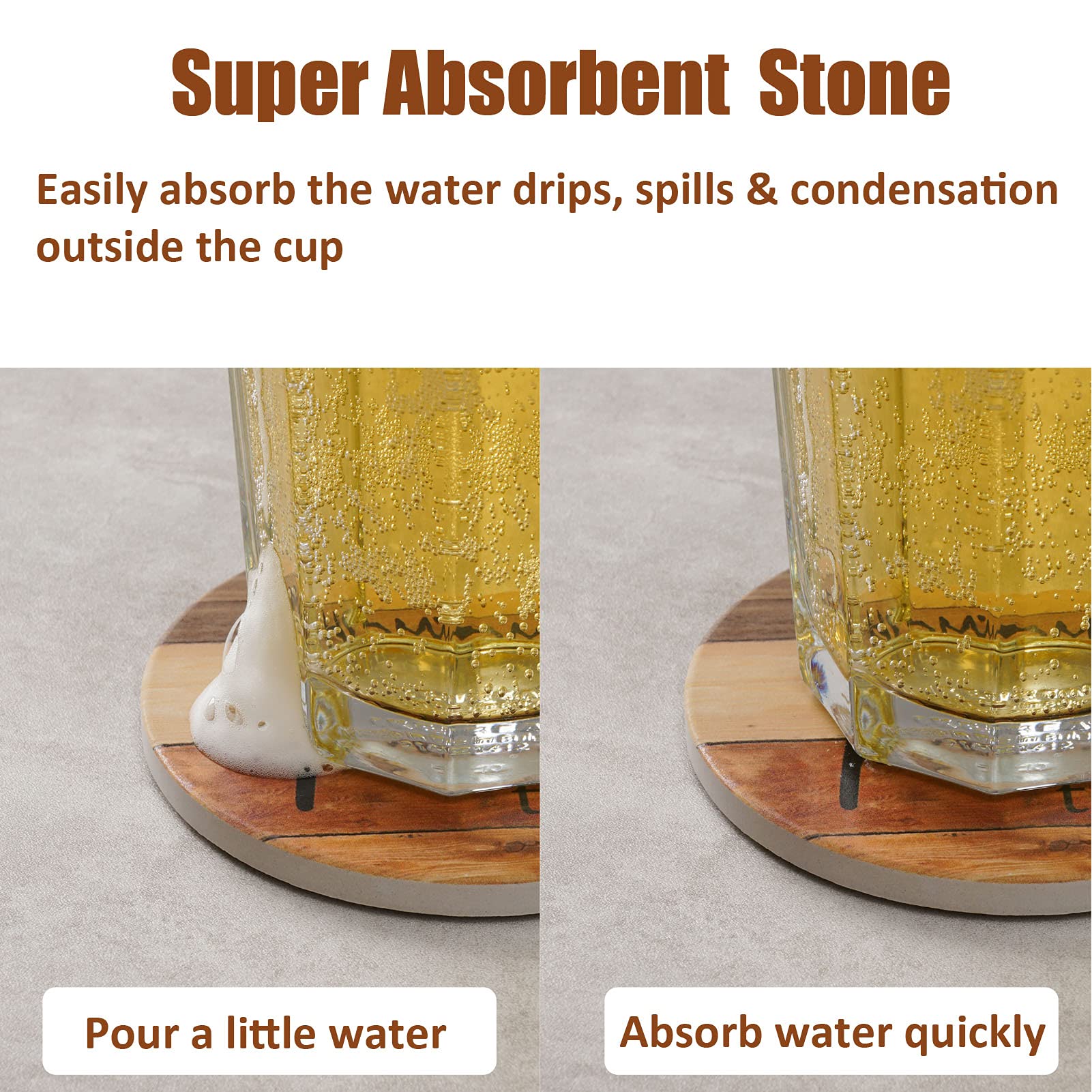 Adorever 6-Pack Absorbent Ceramic Drink Coasters with Holder - Rustic Farmhouse Style for Coffee Table Protection | Perfect Housewarming Gift & Home Decor for Kitchen, Living Room, and Dining Room Use