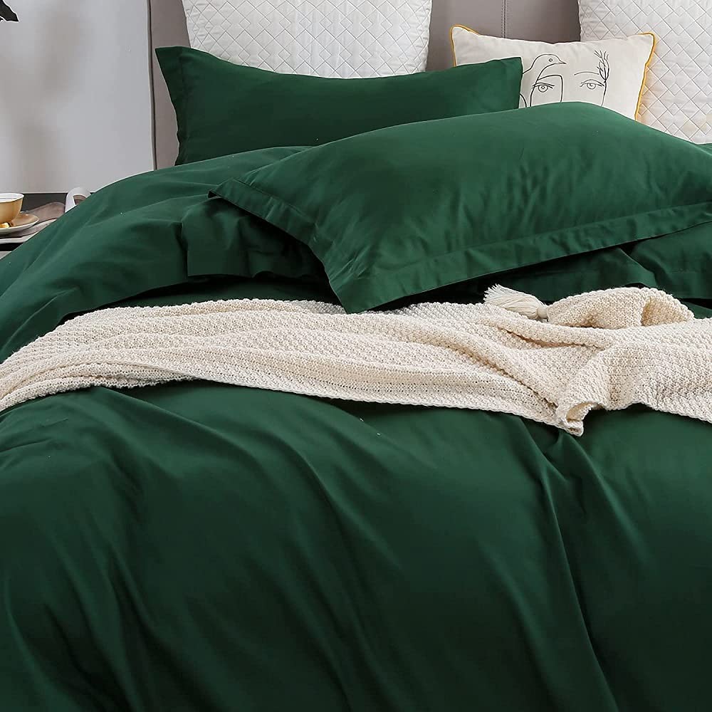 Emerald Green Duvet Cover Set - King Size (California King) 100% Washed Cotton Bedding with Matching Pillowcases | Soft Luxury Bedding for Master Bedroom, Guest Room & Hotel Use