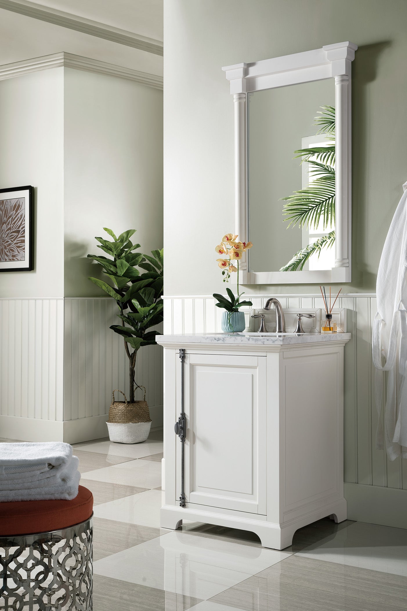 Providence 26-Inch Bright White Bathroom Vanity with 3CM Arctic Fall Solid Surface Top - Perfect for Modern Small Bathrooms & Powder Rooms