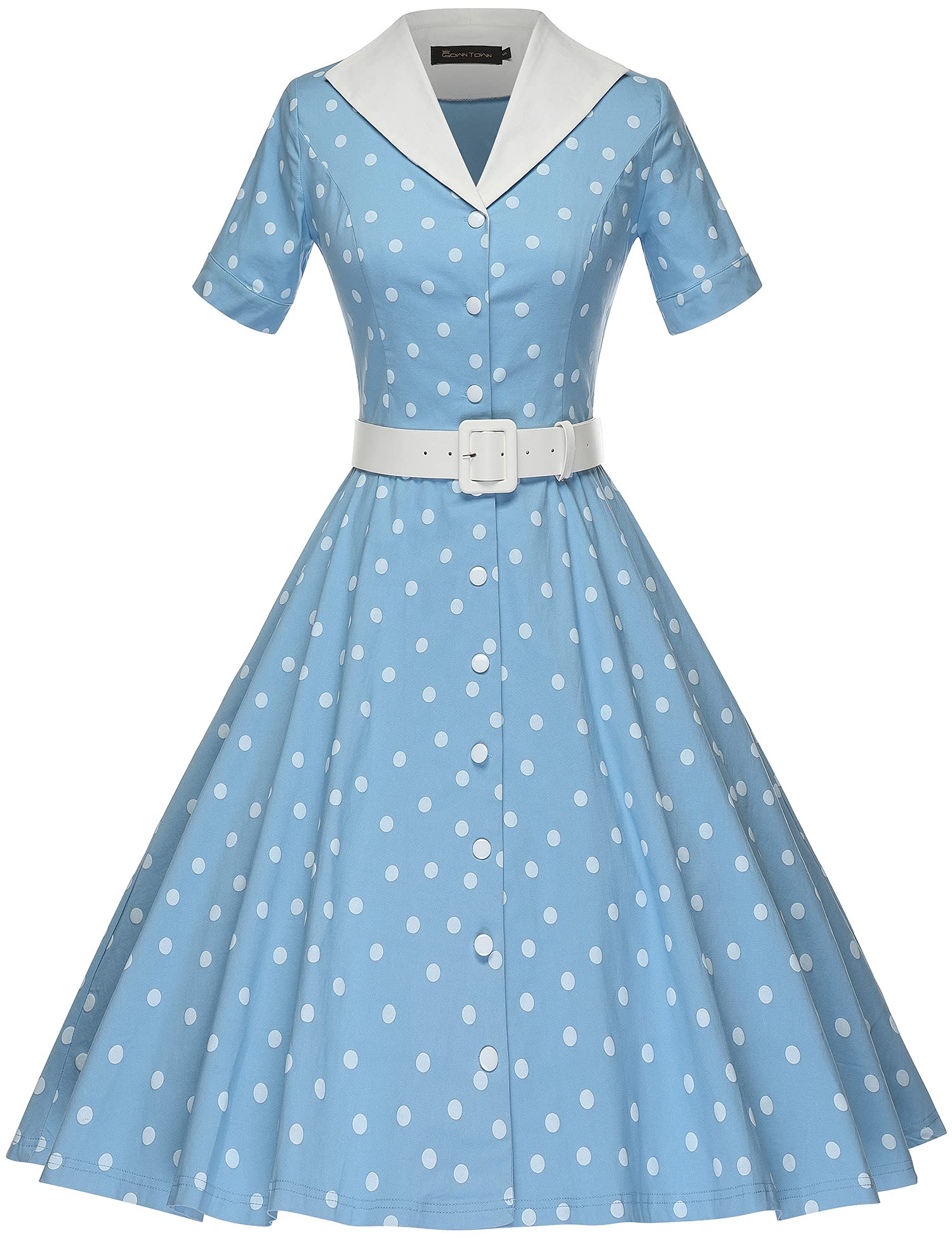 GownTown 1950s Vintage Women's Midi Shirt Dress with Belt - Elegant Cocktail Party Dress for Women, Perfect for Date Night, Office Wear & Special Occasions
