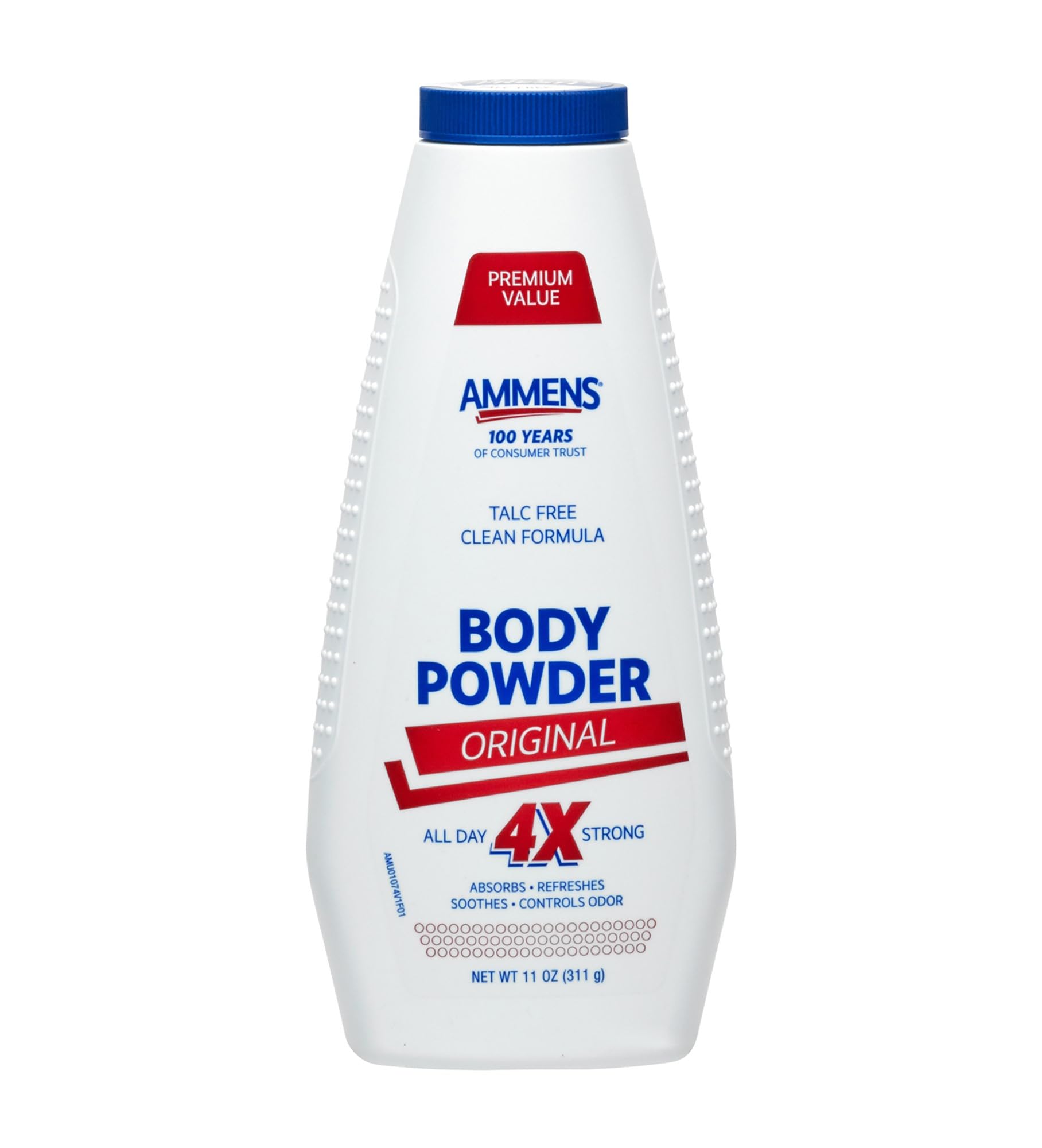Ammens Original Talc-Free Body Powder with Natural Cornstarch - Fragrance-Free, Dye-Free & Paraben-Free - Soothes Itchy Skin & Absorbs Moisture - 11 oz for Babies, Adults & Post-Workout Care