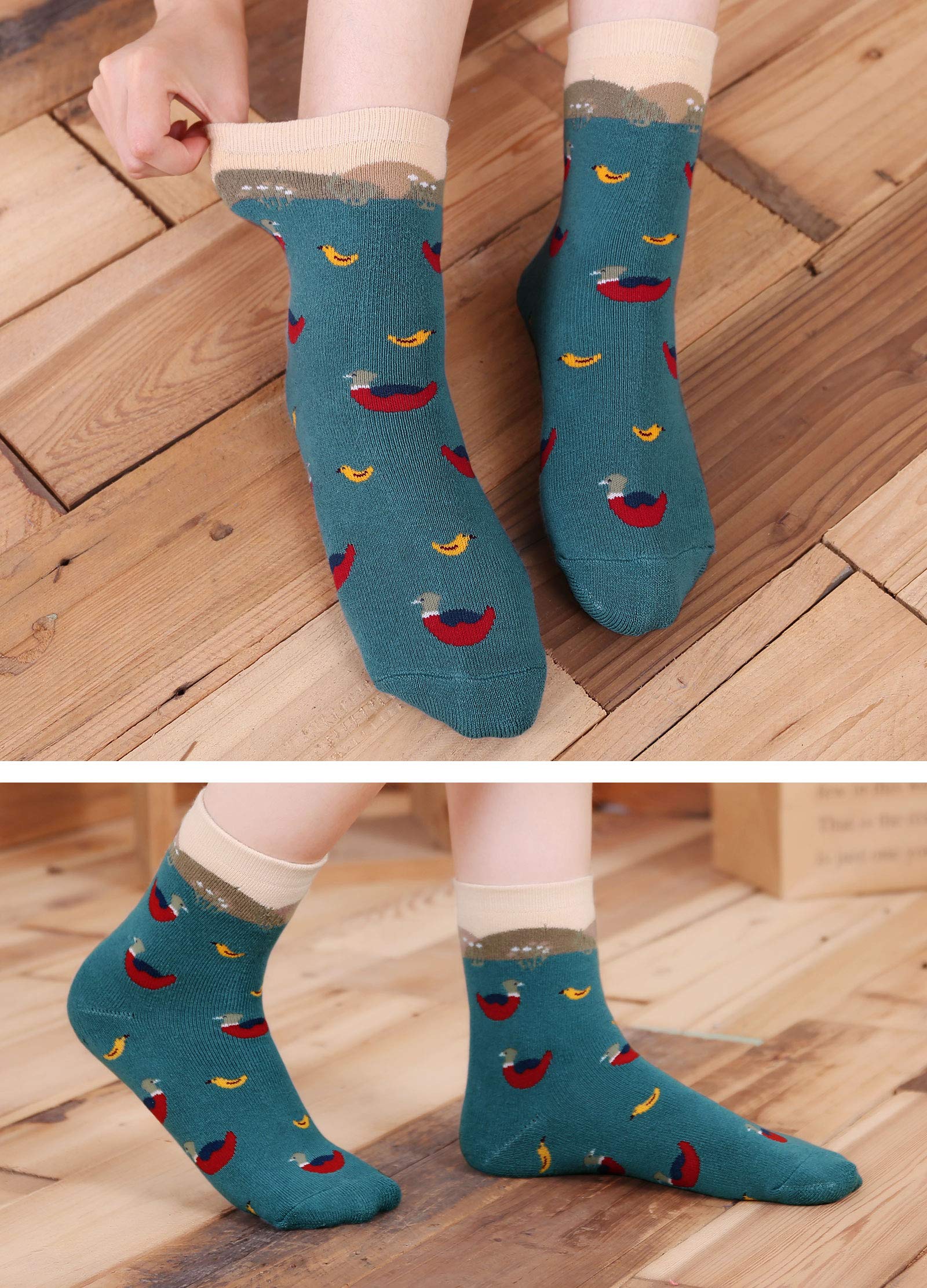 PUTUO Women's Thermal Socks - 5 Pairs Warm Winter Socks with Animal Patterns for Home & Outdoor