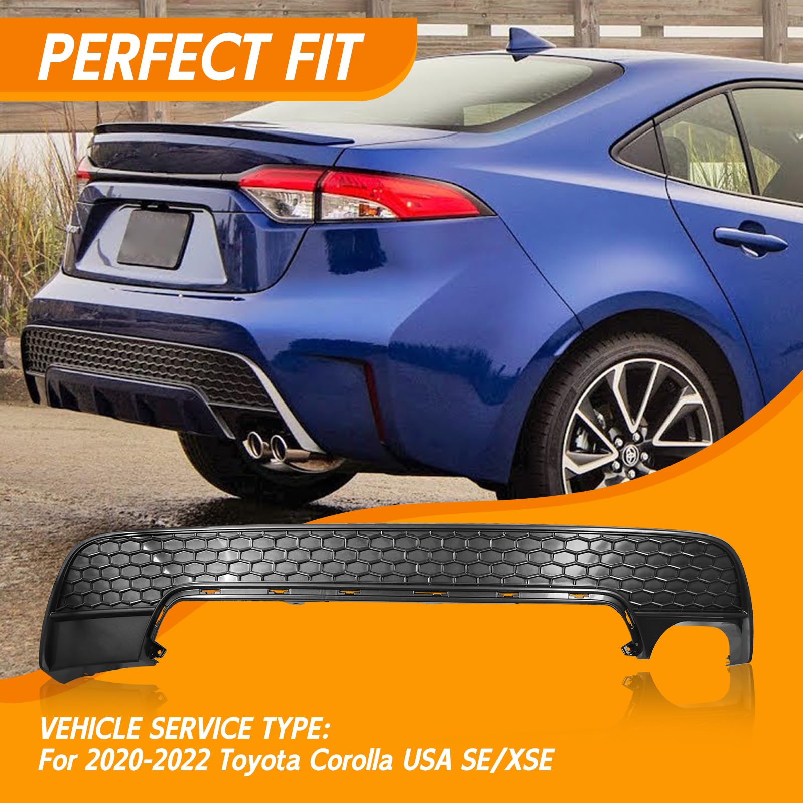 YLT AUTO Rear Bumper Lower Cover Black ABS Honeycomb Cover for 2020-2021 Toyota Corolla XSE SE | Durable Car Exterior Accessory | Perfect for Street Style & Performance Upgrades