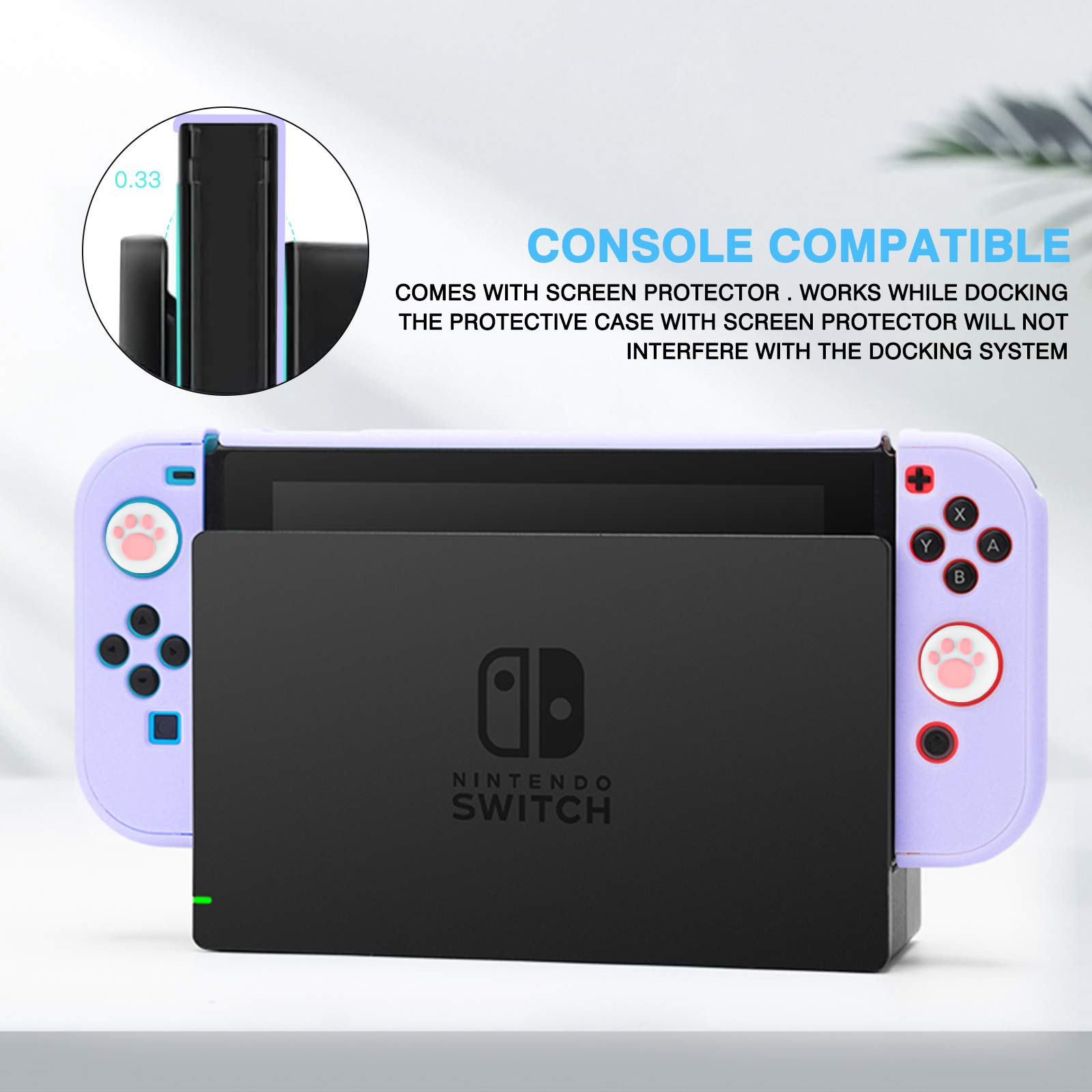 DLseego Shockproof Protective Case for Nintendo Switch - Anti-Scratch Cover with 2 Tempered Glass Screen Protectors & 6 Thumb Grips (Purple) | Perfect for Travel, Gaming On-The-Go and Switch Console Protection