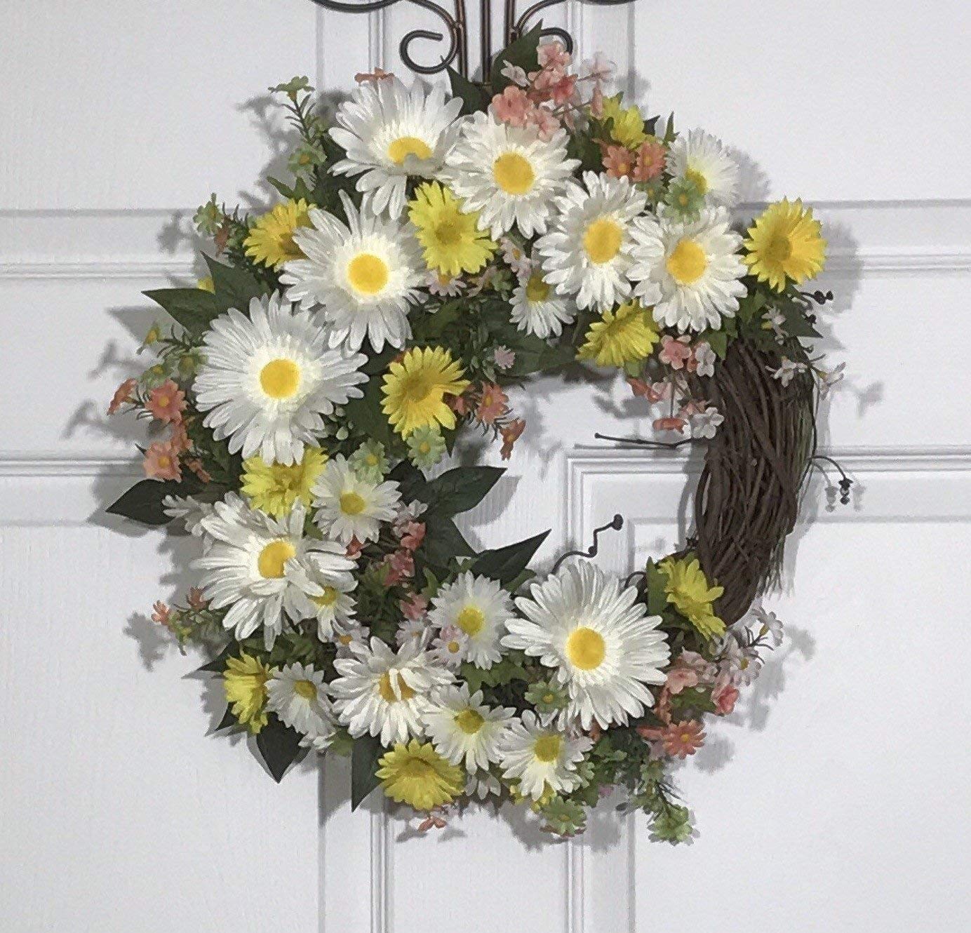 Beautiful Daisy Spring Wreath for Front Door Decor - Floral Wreath for Easter, Mother's Day & Spring Home Decor