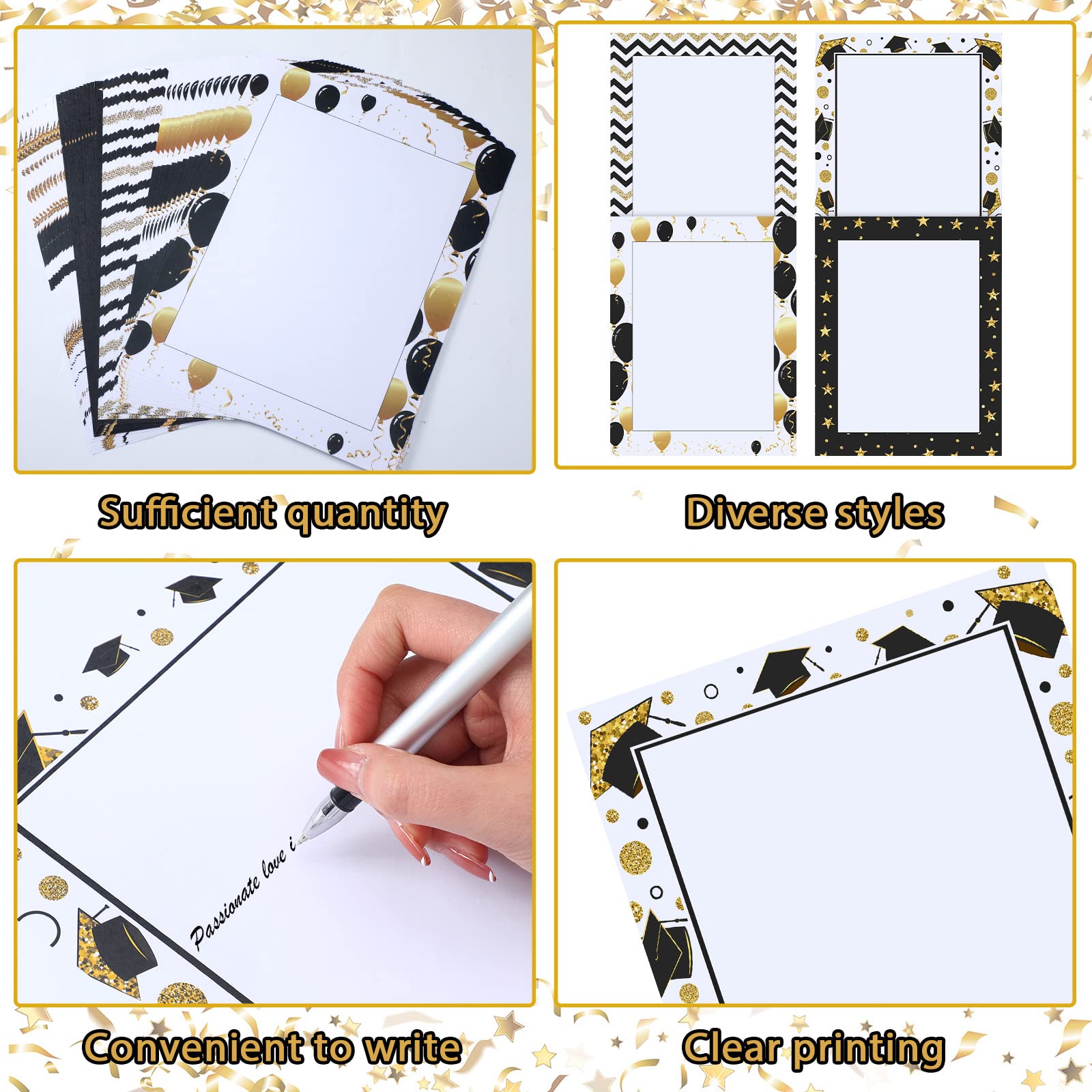 48 Sheets Graduation Stationery Paper - 8.5 x 11 Inches Decorative Letterhead with Boarder Design for Graduation Party Invitations, Diplomas, Certificates & Announcements - Perfect for School Events, Commencement Ceremonies & Academic Celebrations