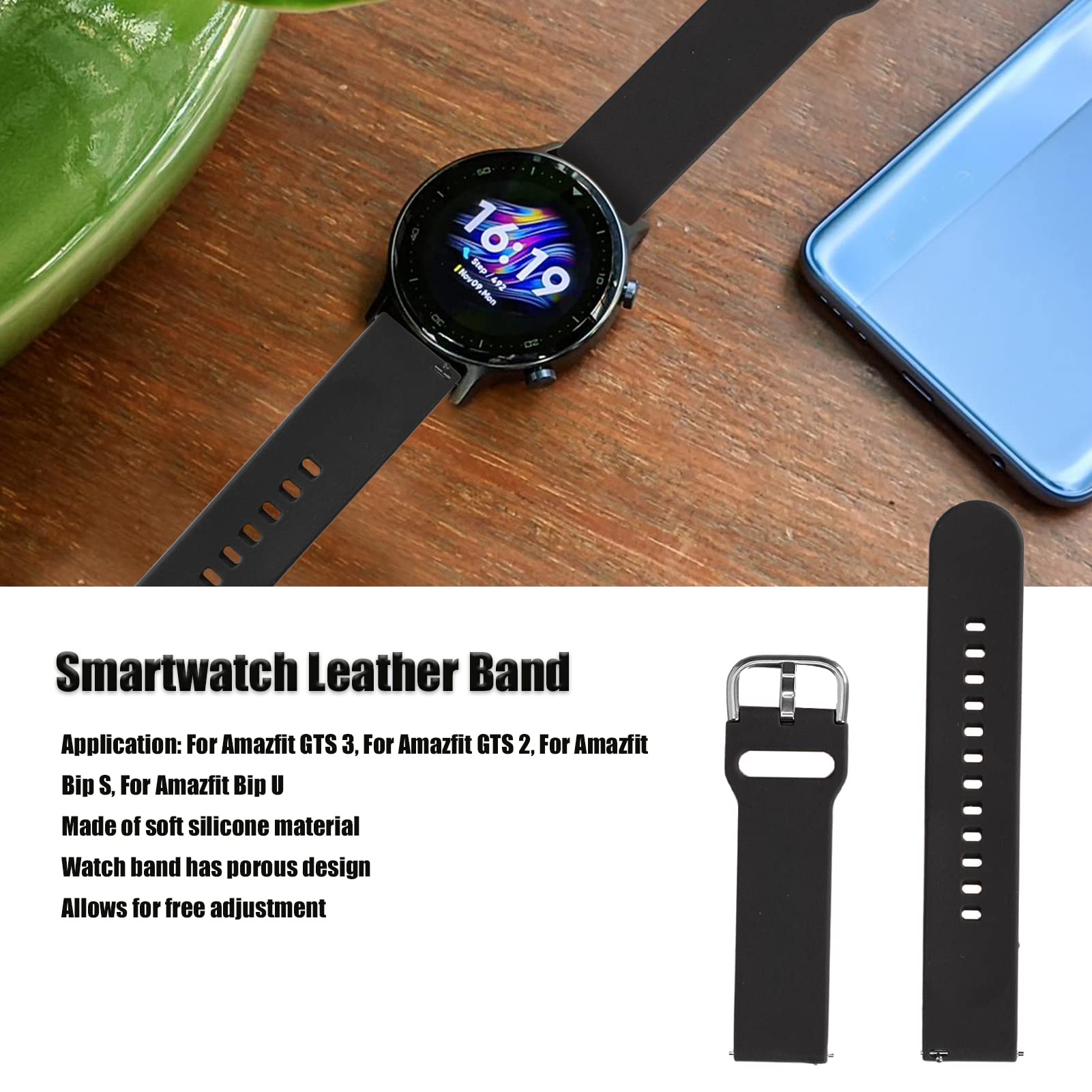Premium Soft Silicone Watch Band for Amazfit Bip U - Skin-Friendly, Adjustable, Anti-Lost Smartwatch Strap (Black) | Perfect for Workouts, Running & Daily Wear