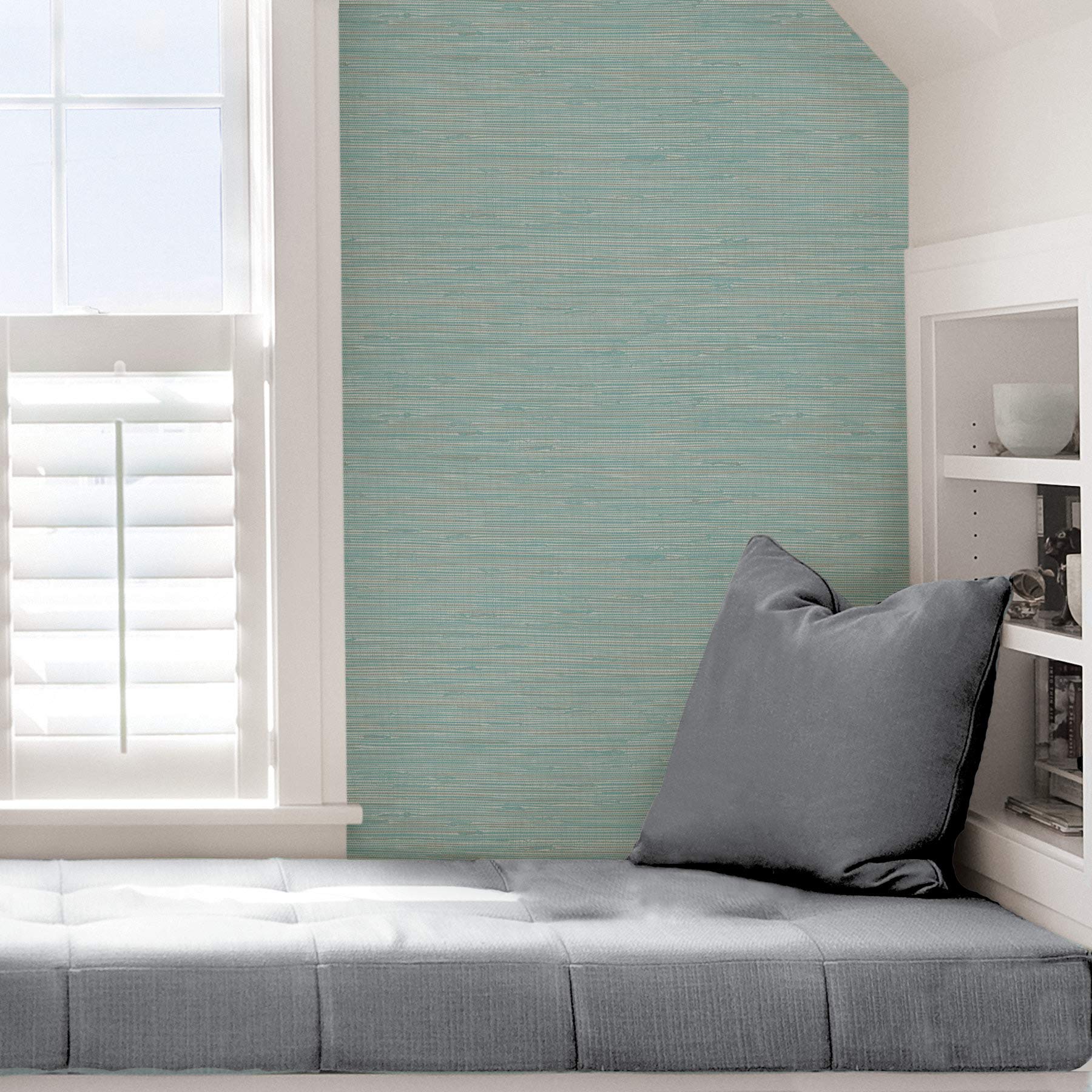 Tibetan Grasscloth Teal Peel & Stick Wallpaper - Self-Adhesive Removable Wall Covering for Bedroom, Living Room & Home Decor