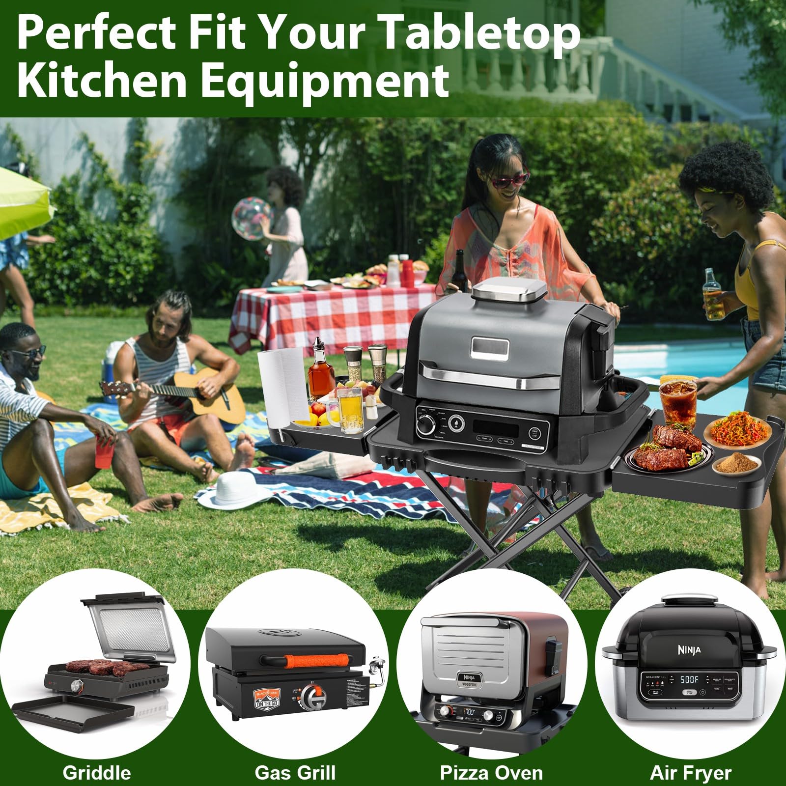 Portable Indoor Grill Table Stand for Ninja Woodfire Outdoor Grill (OG701 OG850 OG951 Series) - 51in Large Folding Camping Tailgating Table with Wheels for Blackstone Griddle, Onni Pizza Oven - Perfect for Backyard BBQ, Tailgate Parties & Outdoor Cooking