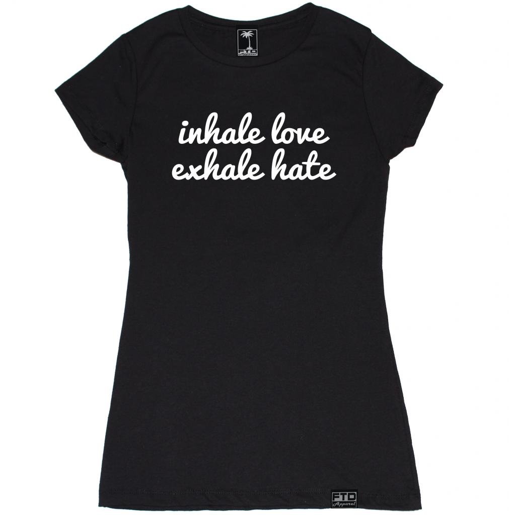 FTD Apparel Women's Inhale Love Exhale Hate Graphic T-Shirt | Soft Cotton Casual Tee for Everyday Wear | Perfect for Yoga, Gym & Street Style