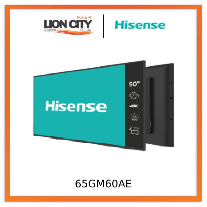 Hisense 65GM60AE 65-Inch 4K UHD Commercial Digital Signage Display - Perfect for Retail Stores, Restaurants, and Business Advertising