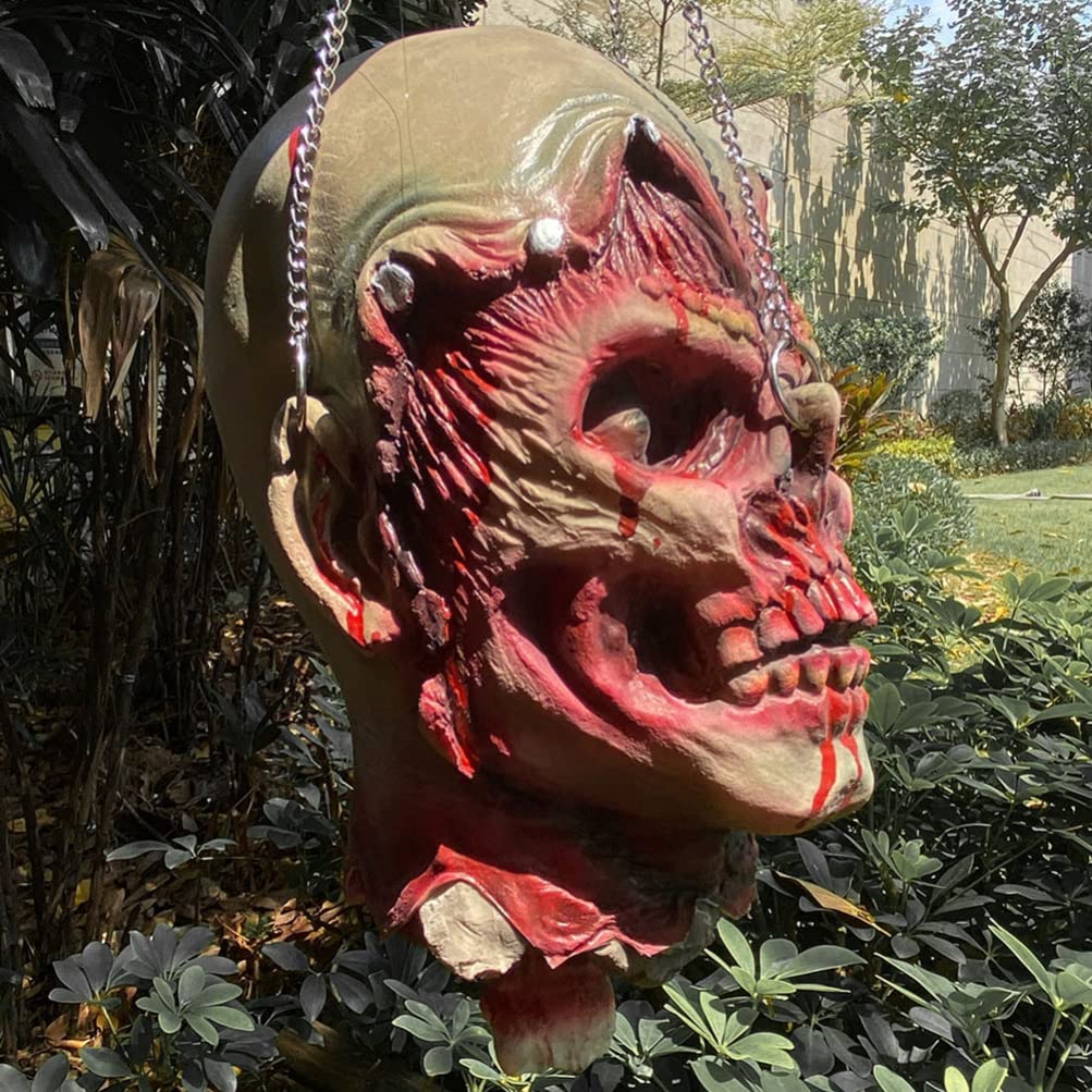 Realistic Hanging Severed Head Prop with Wig - Scary Halloween Decoration for Haunted Houses, Parties & Bars | Spooky Home & Event Decor