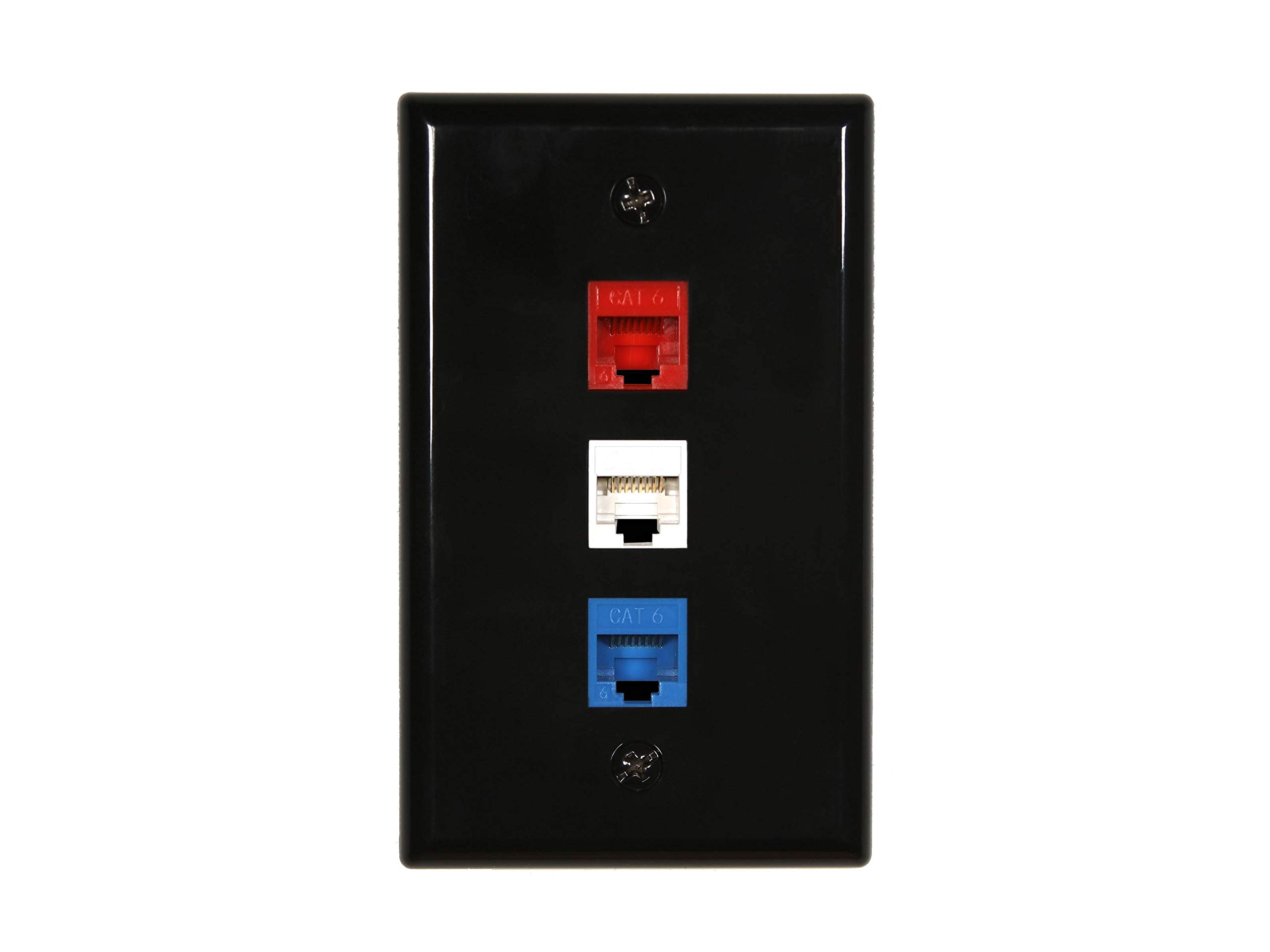 3-Port Keystone Wall Plate - Black - High-Quality Ethernet & Network Jack Cover for Home & Office Wiring