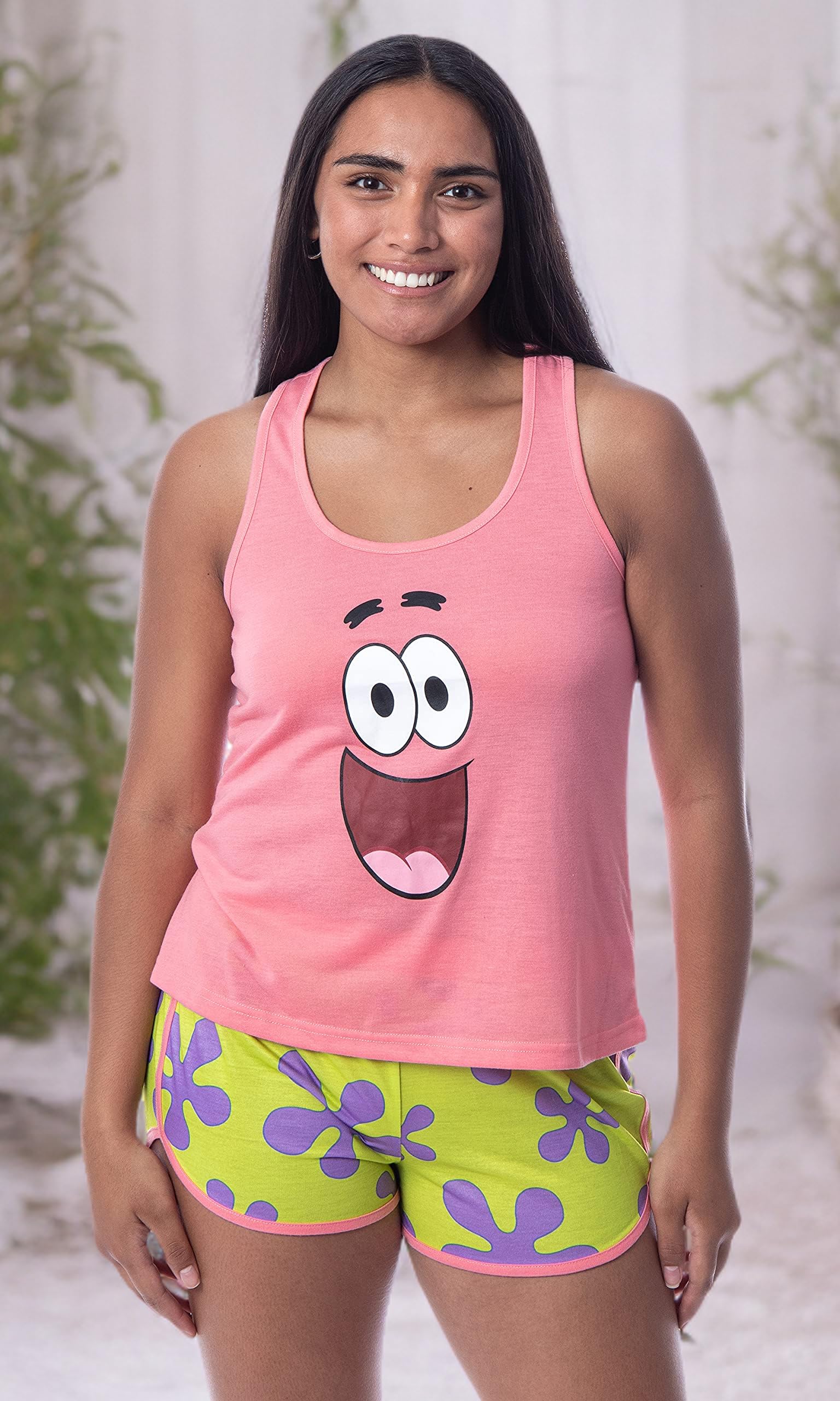 Nickelodeon SpongeBob SquarePants Women's Patrick Tank Top & Pajama Shorts Set - Cute Cartoon Sleepwear for Lounge & Summer Nights
