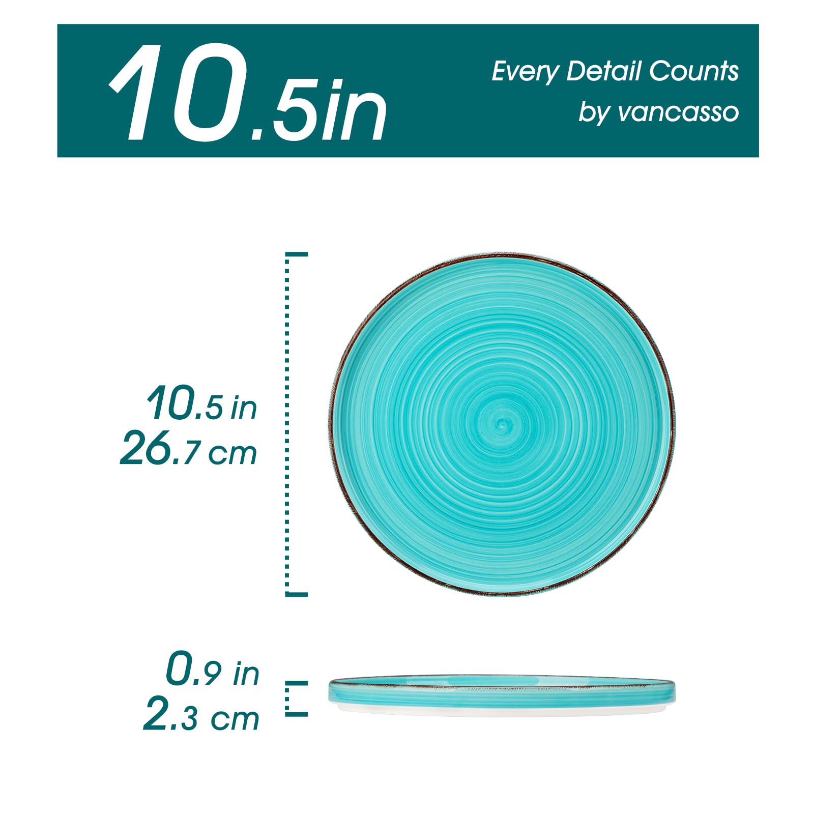 Vancasso Bonita 10.5 Inch Ceramic Dinner Plates Set of 6 - Microwave, Oven & Dishwasher Safe Large Dinnerware Plates for Kitchen, Dining Room & Restaurant Use - Elegant Blue Tableware for Everyday Meals & Special Occasions