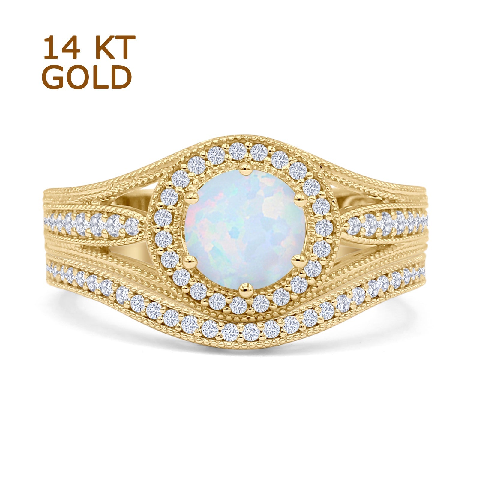 Lab Created White Opal 14K Yellow Gold