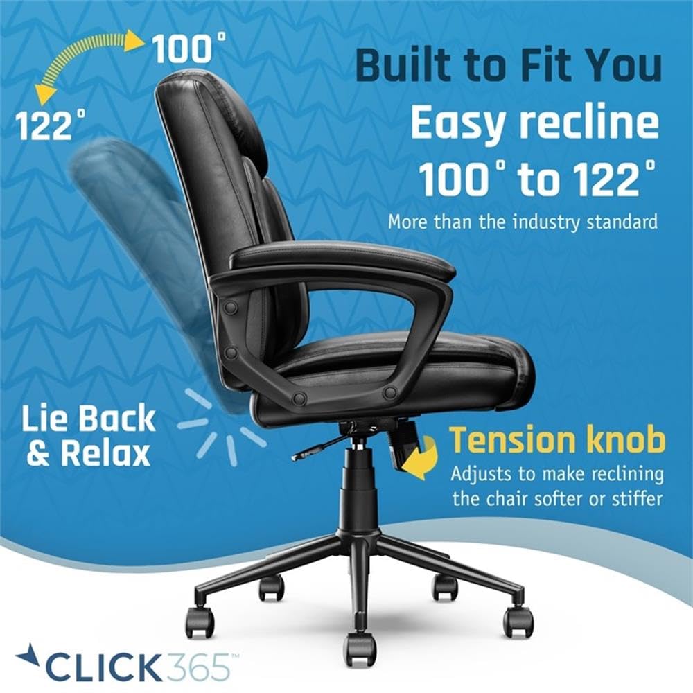 Transform 1.0 Ergonomic Mid Back Office Chair - Bonded Leather Black - Comfortable Desk Chair for Home & Office Workspace, Gaming, and Long Hours Sitting