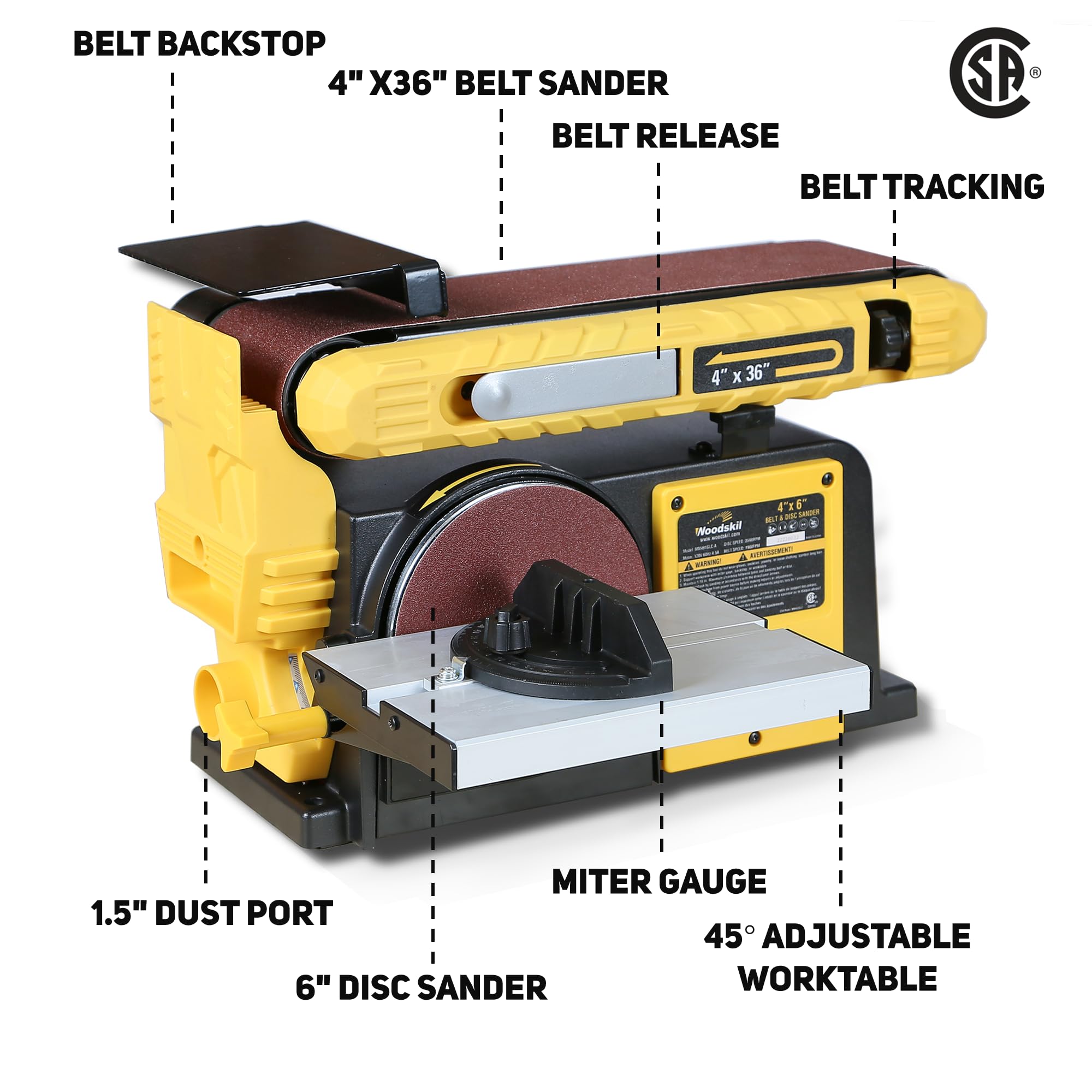 4.5-Amp Belt Disc Sander Combo | 4 x 36 in. Belt & 6 in. Disc Sander with 3/4HP Motor | Woodworking Bench Sander with Stable Base | Upgraded Model for Sanding, Polishing & Shaping Wood, Metal & DIY Projects
