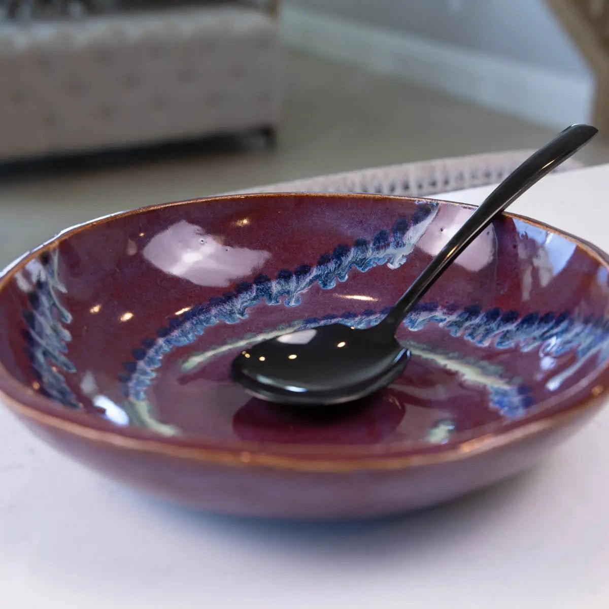 Large Stoneware Serving Bowl - Merlot Gradient Accents (Alchemy Collection) | Decorative Centerpiece for Dining Table, Kitchen Counter & Home Décor
