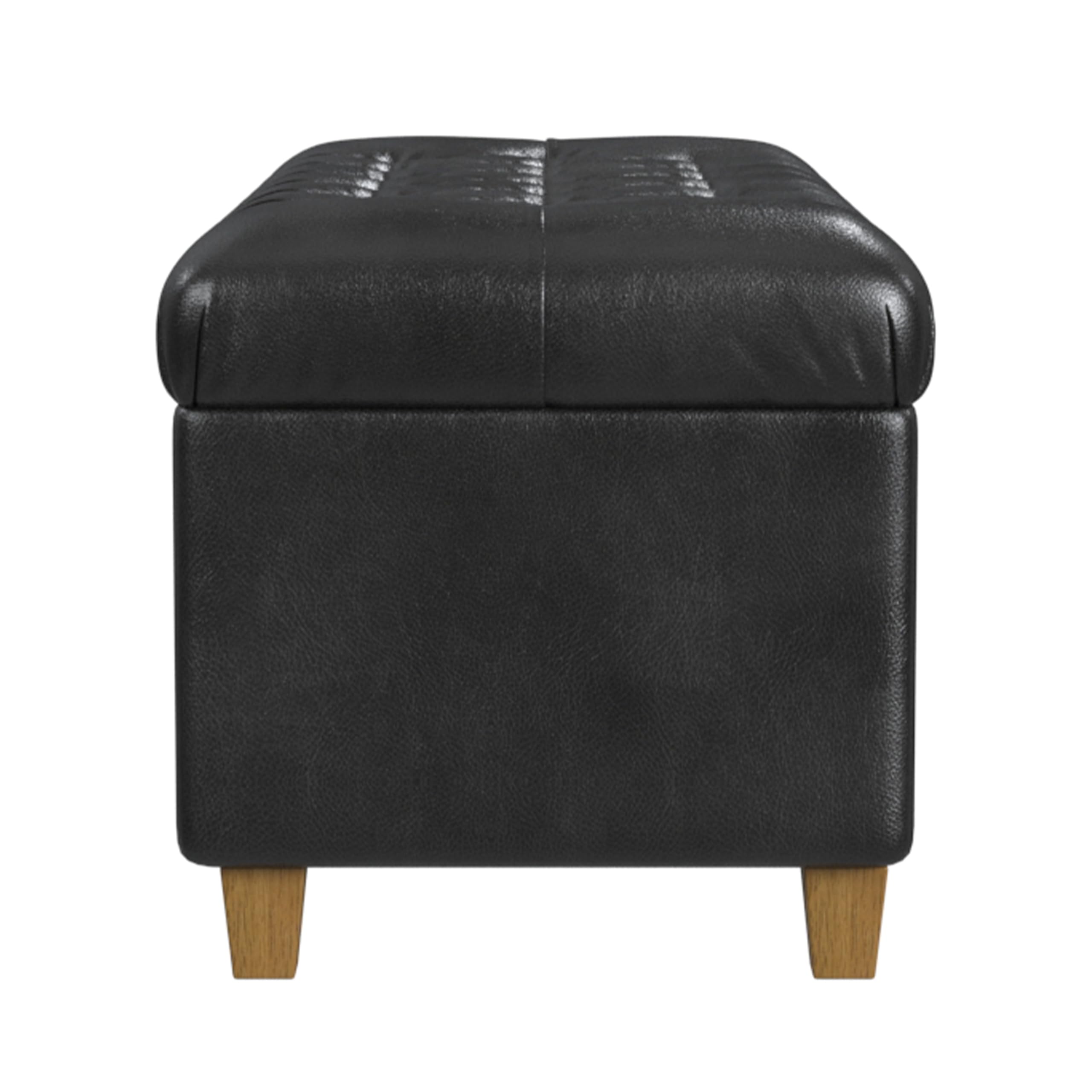HomePop Button Tufted Storage Ottoman Bench - Faux Leather Upholstered Storage Seat for Living Room & Bedroom - Perfect for Entryway, Hallway or Footrest - Black