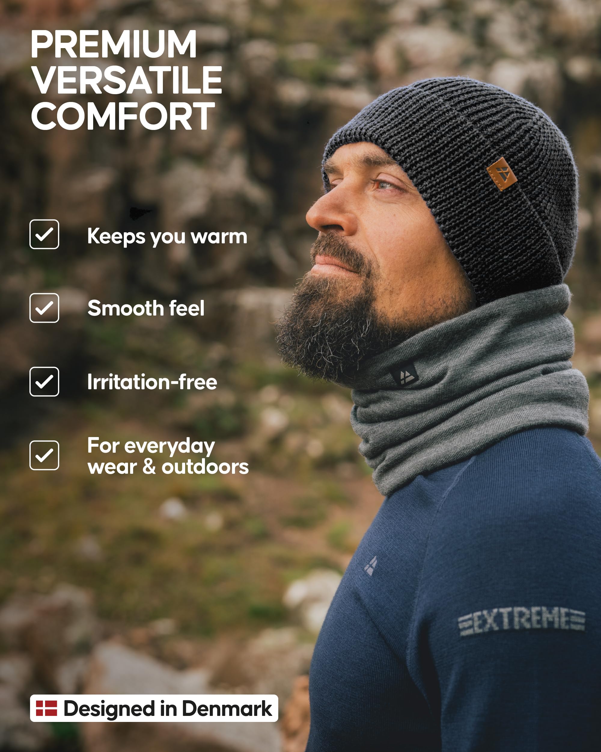 DANISH ENDURANCE Merino Wool Beanie for Men & Women - Soft Warm Knitted Winter Hat for Cold Weather - Perfect for Skiing, Hiking & Outdoor Activities