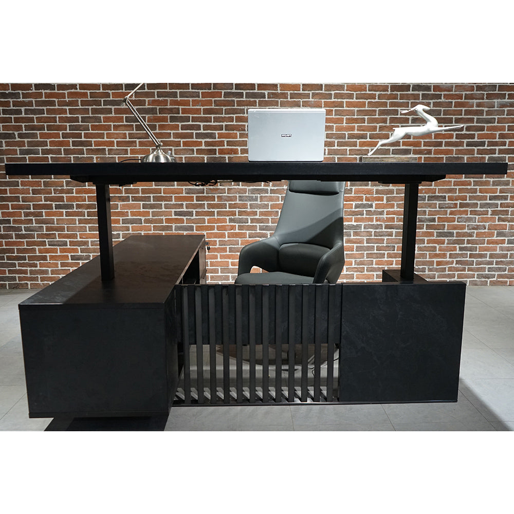 DAXTON 200cm Black Executive Desk with Right Return & Lift - Perfect for Home Office, Business & Professional Workspaces