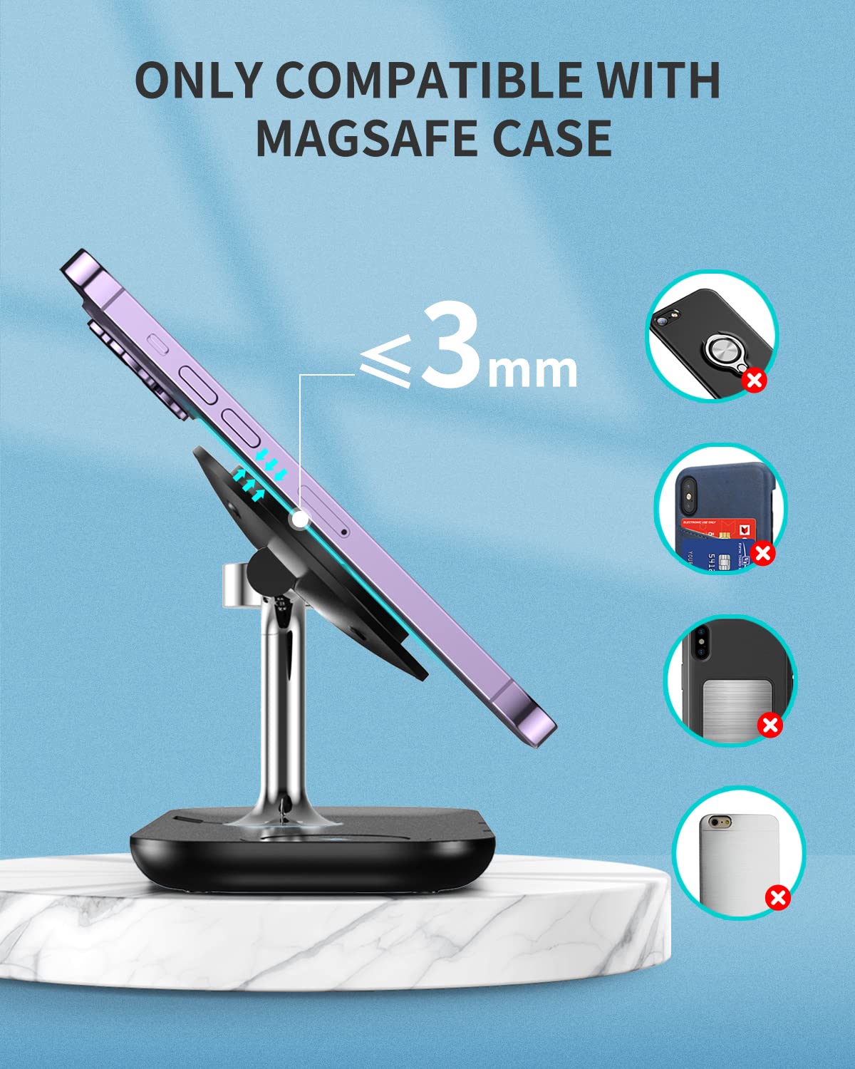 3-in-1 Magnetic Wireless Charging Station for iPhone 16/15/14/13/12, Apple Watch & AirPods Pro/4/3/2 - Fast Qi-Certified Charger with Magsafe Compatibility (Includes Cable & Wall Adapter) - Perfect for Home, Office & Travel Charging Needs