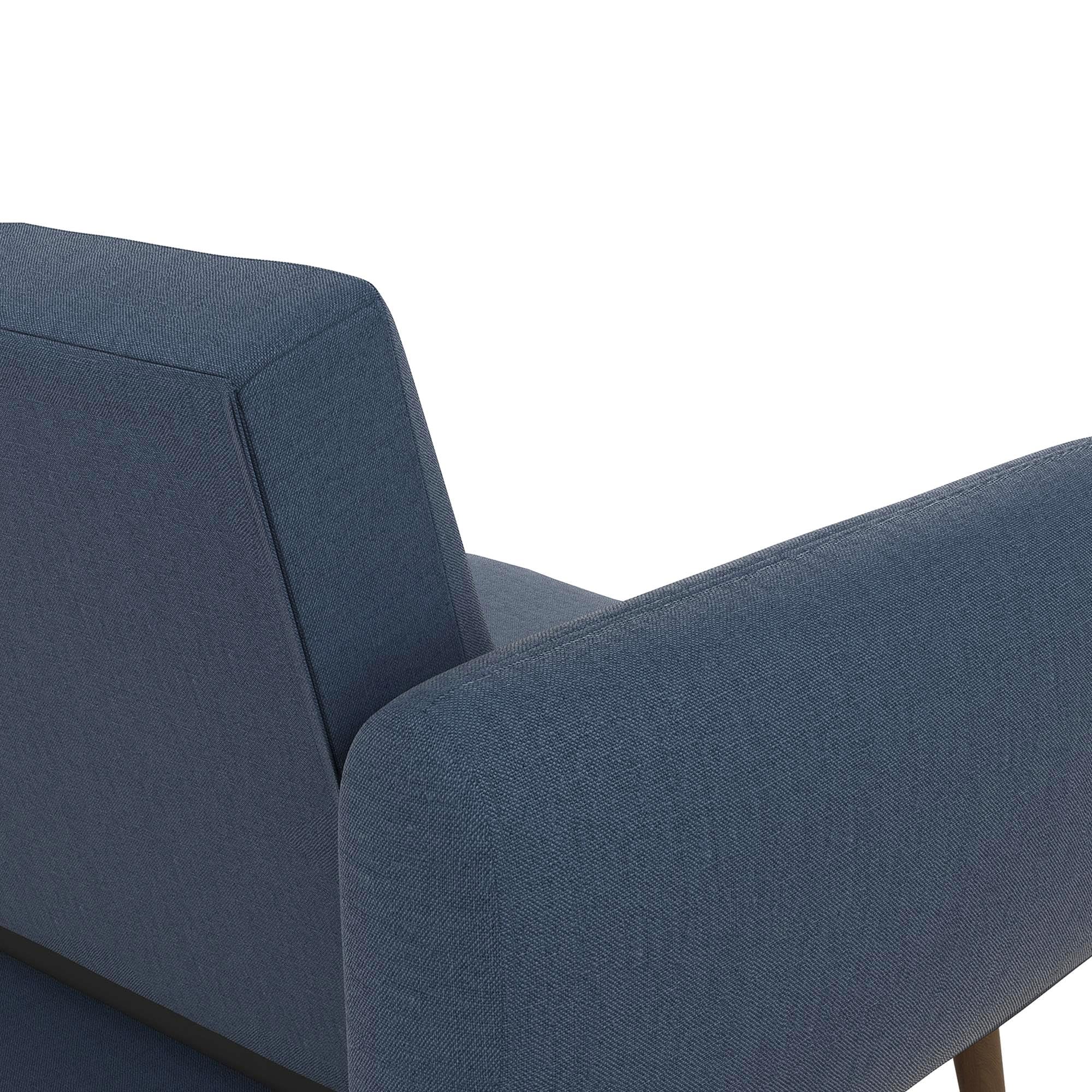 Novogratz Brittany Sofa Futon - Premium Linen Upholstery with Wooden Legs in Blue | Convertible Sleeper Sofa for Small Spaces, Living Room & Guest Room