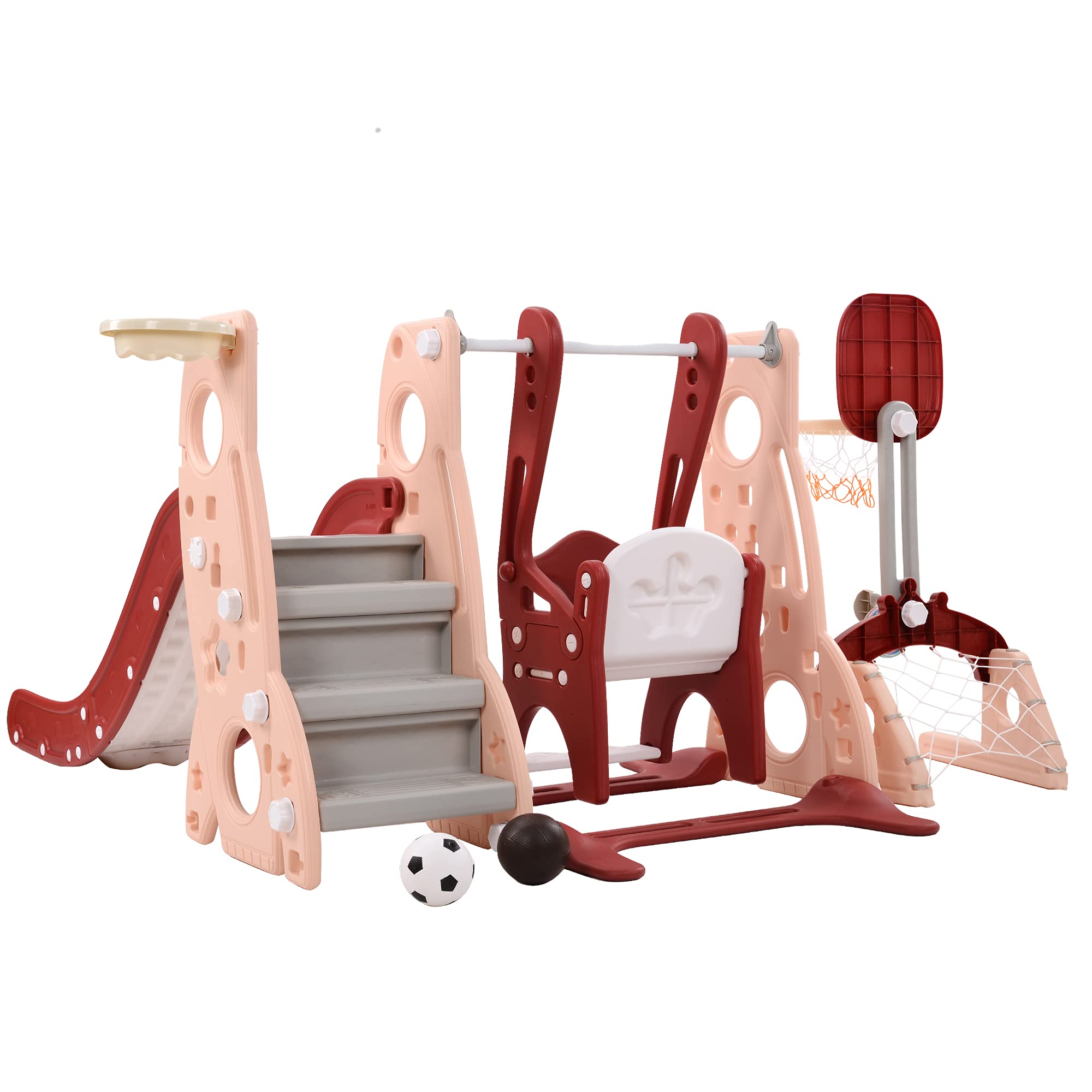 Adjustable Toddler Slide & Swing Basketball Combo Set - Indoor/Outdoor Playground Equipment for Kids - Perfect for Backyards, Parks & Daycare Centers
