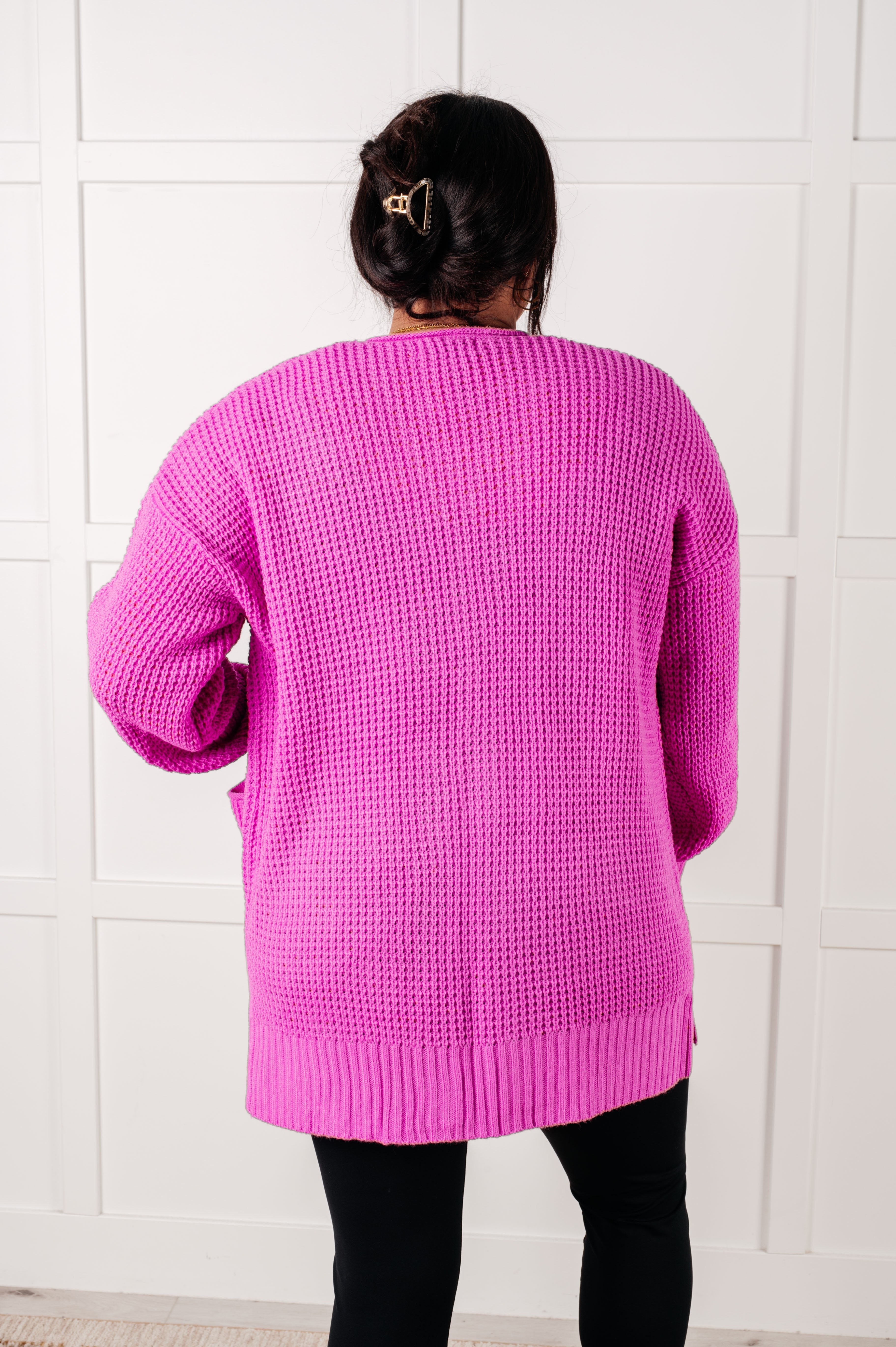 Bright Mauve Waffle Knit Open Front Cardigan for Women - Soft & Cozy Layering Sweater - Perfect for Fall, Winter & Casual Outfits