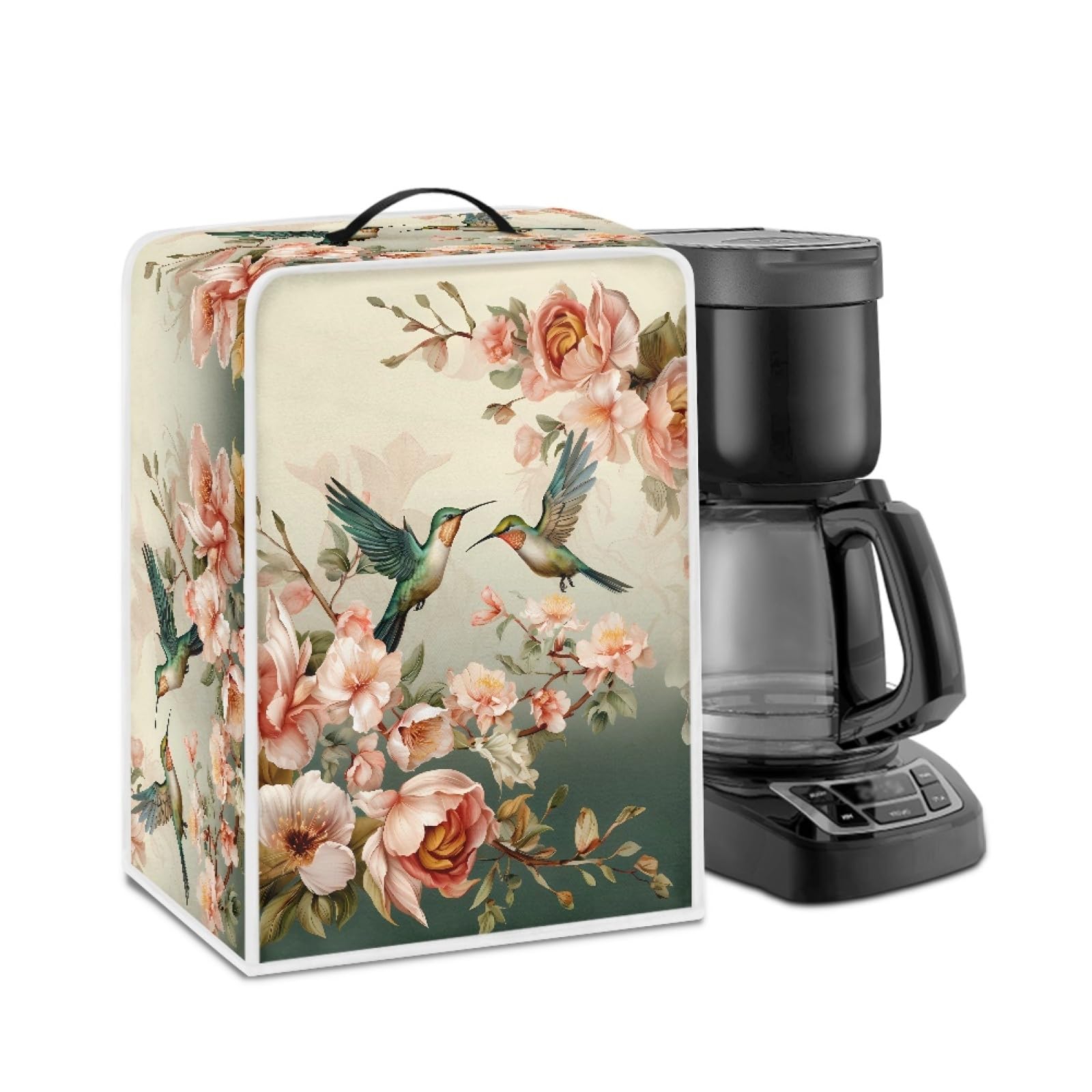 GLENLCWE Hummingbird Peony Waterproof Coffee Maker Cover - Dustproof & Washable Protective Cover for Keurig, Nespresso & Countertop Appliances | Foldable Kitchen Appliance Cover for Home & Office Use