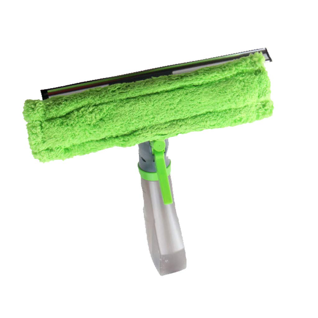 Premium Microfiber Cloth Squeegee Bottle Pad - Heavy Duty Window Cleaner Kit with Spray (1 Spray, 3 Wipes) - Ideal for Gas Grill, Glass, and Household Cleaning (Green, One Size)