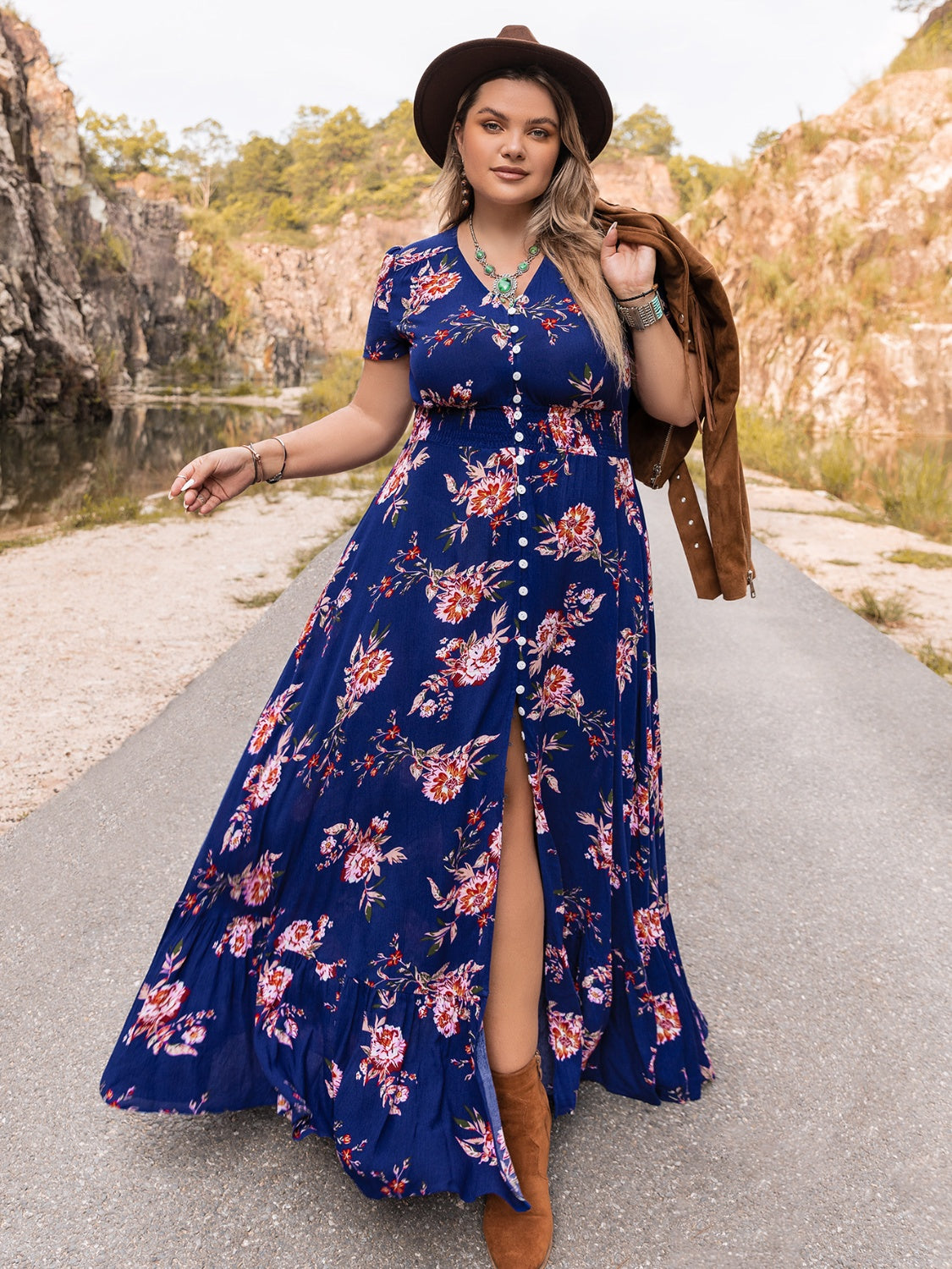 Plus Size V Neck Maxi Dress for Women - Flowy Long Summer Dress with Pockets - Perfect for Beach, Vacation & Casual Wear