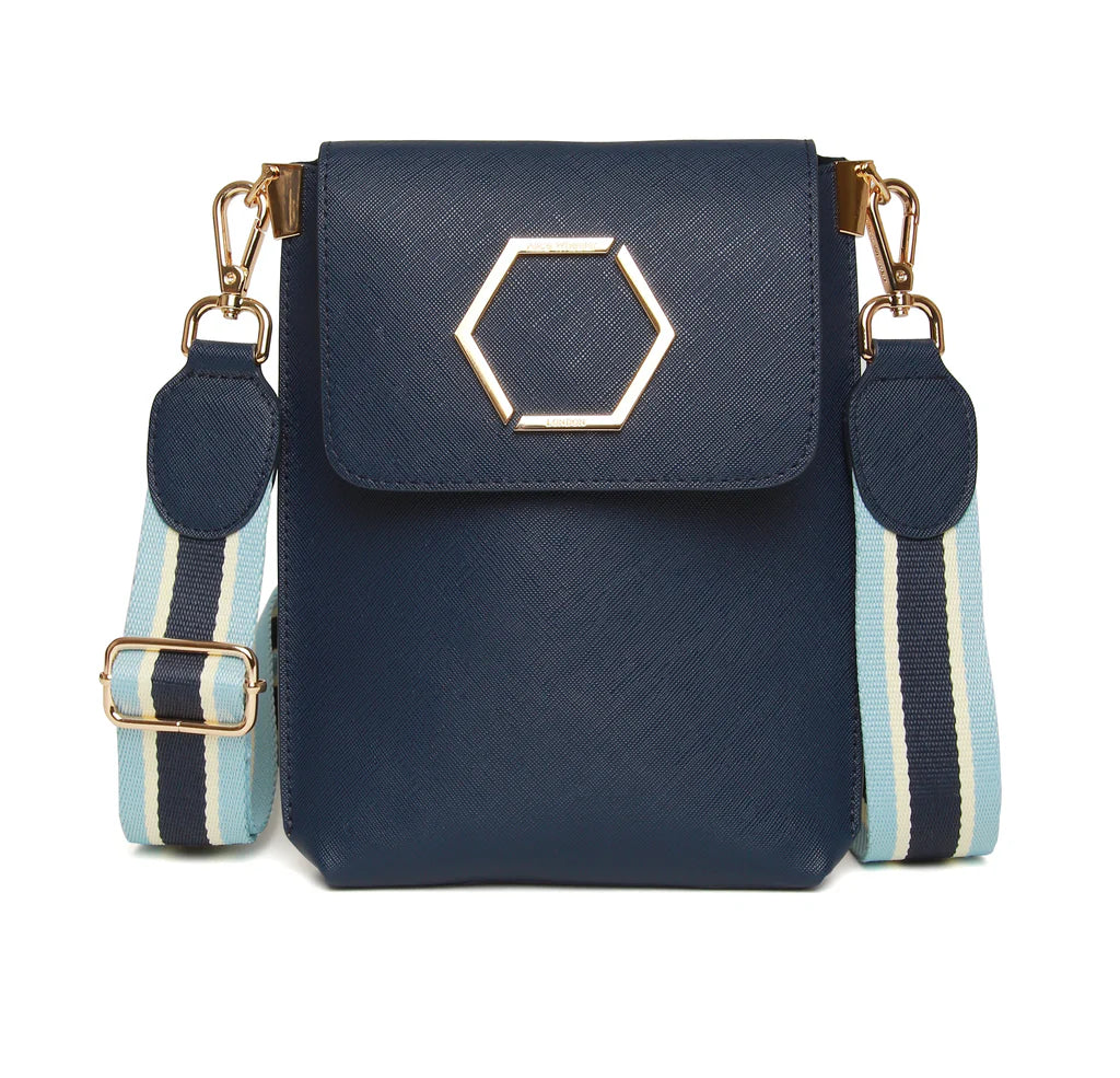 Alice Wheeler Brompton Honeycomb Cross Body Bag for Women - Stylish Navy Blue Leather Purse for Everyday Use, Travel & Shopping
