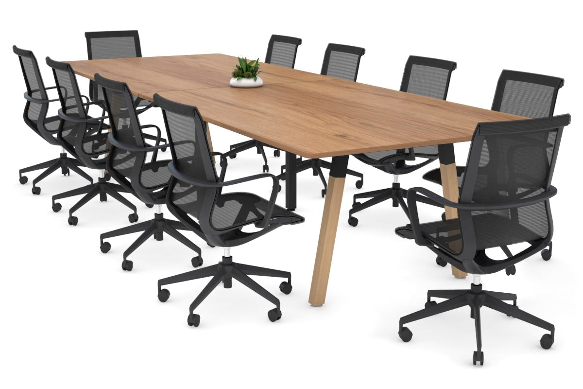 Modern Boardroom Table with Quadro A Wood Legs & Rounded Corners - 3200L x 1100W Conference Table for Office Meetings & Executive Workspaces