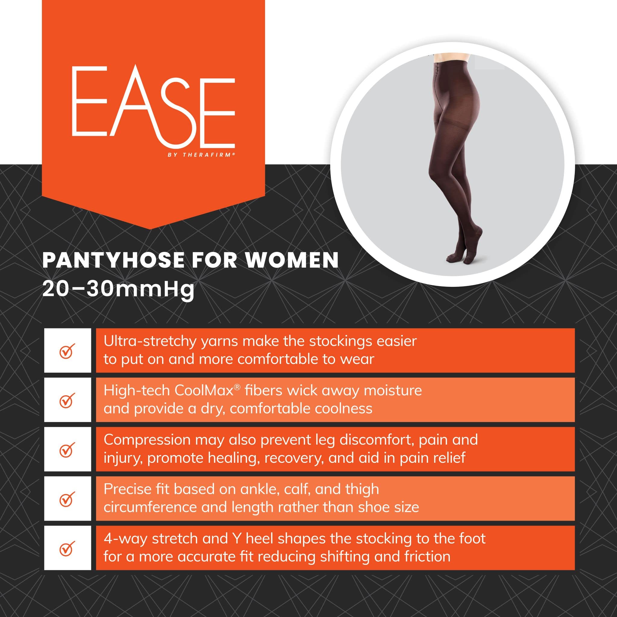 Ease Opaque Women's Support Pantyhose - 30-40mmHg Firm Graduated Compression Stockings for Varicose Veins & Swelling Relief - Perfect for Travel, Work & Daily Comfort