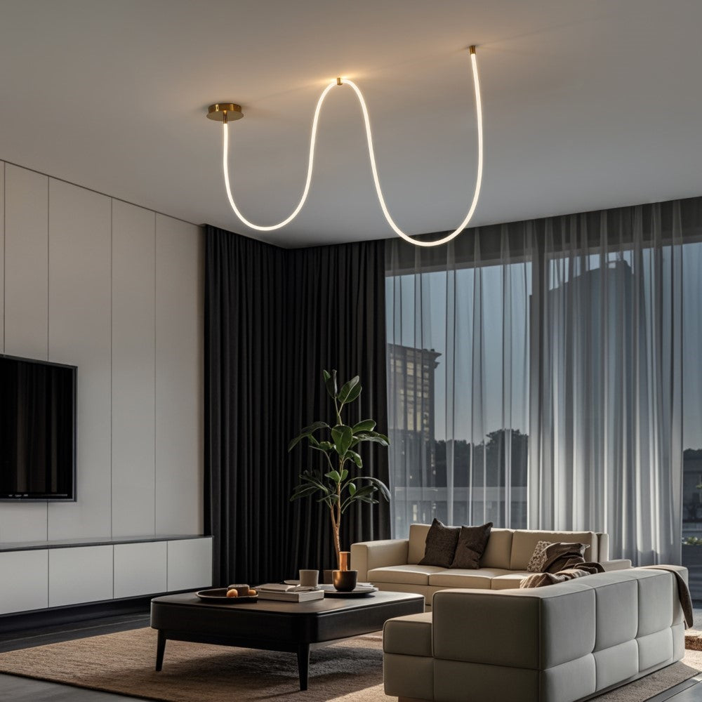Serafina Modern Minimalist 360° Adjustable Silicone Neon Rope LED Flush Mount Ceiling Light - Dimmable Linear Lighting for Bedroom, Living Room, Kitchen & Office