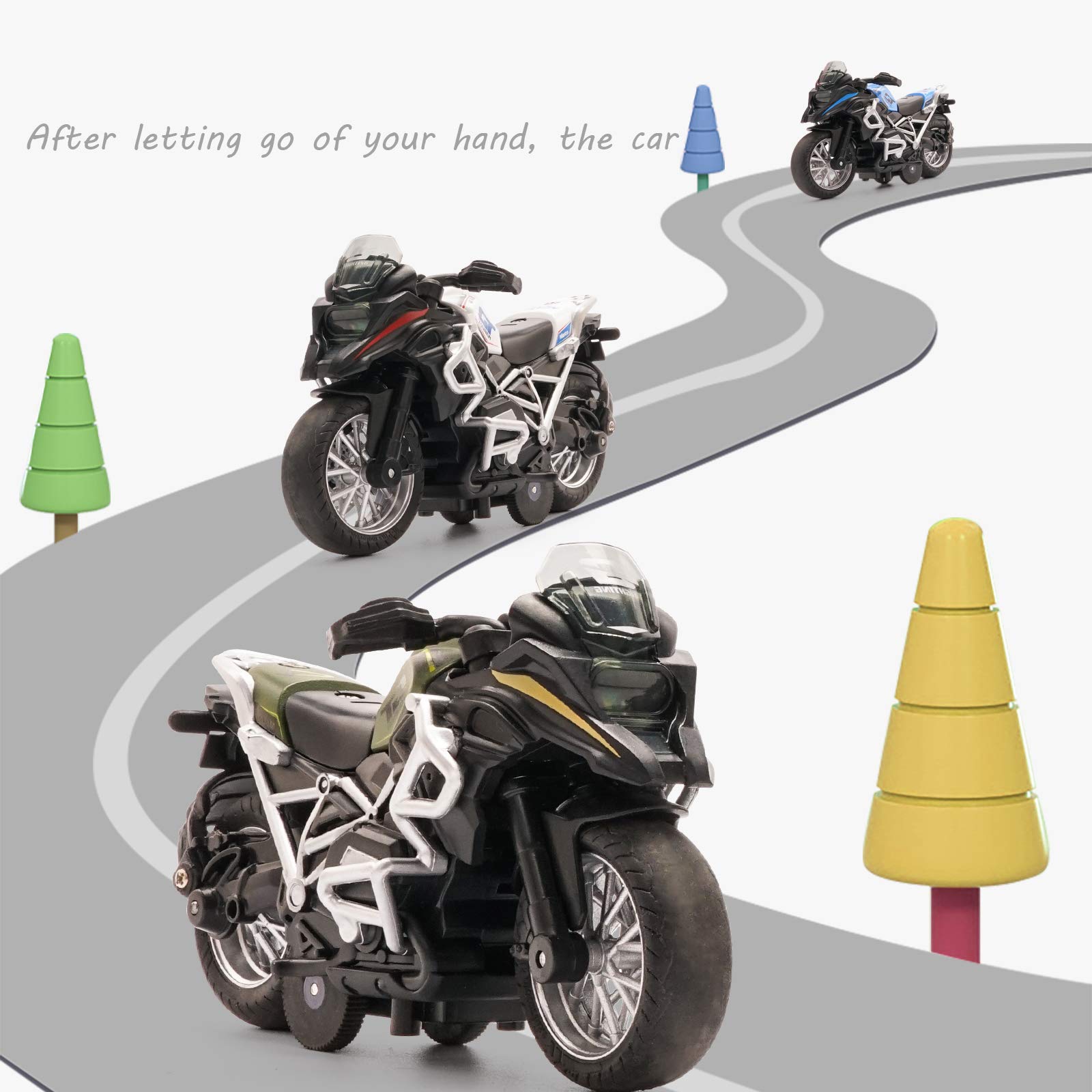 Pull Back Diecast Motorcycle Toy with Sound & Light - Realistic Ride-On Toy for Boys Ages 3-9 | Green Motorcycle Toy for Kids Birthday Gifts & Pretend Play