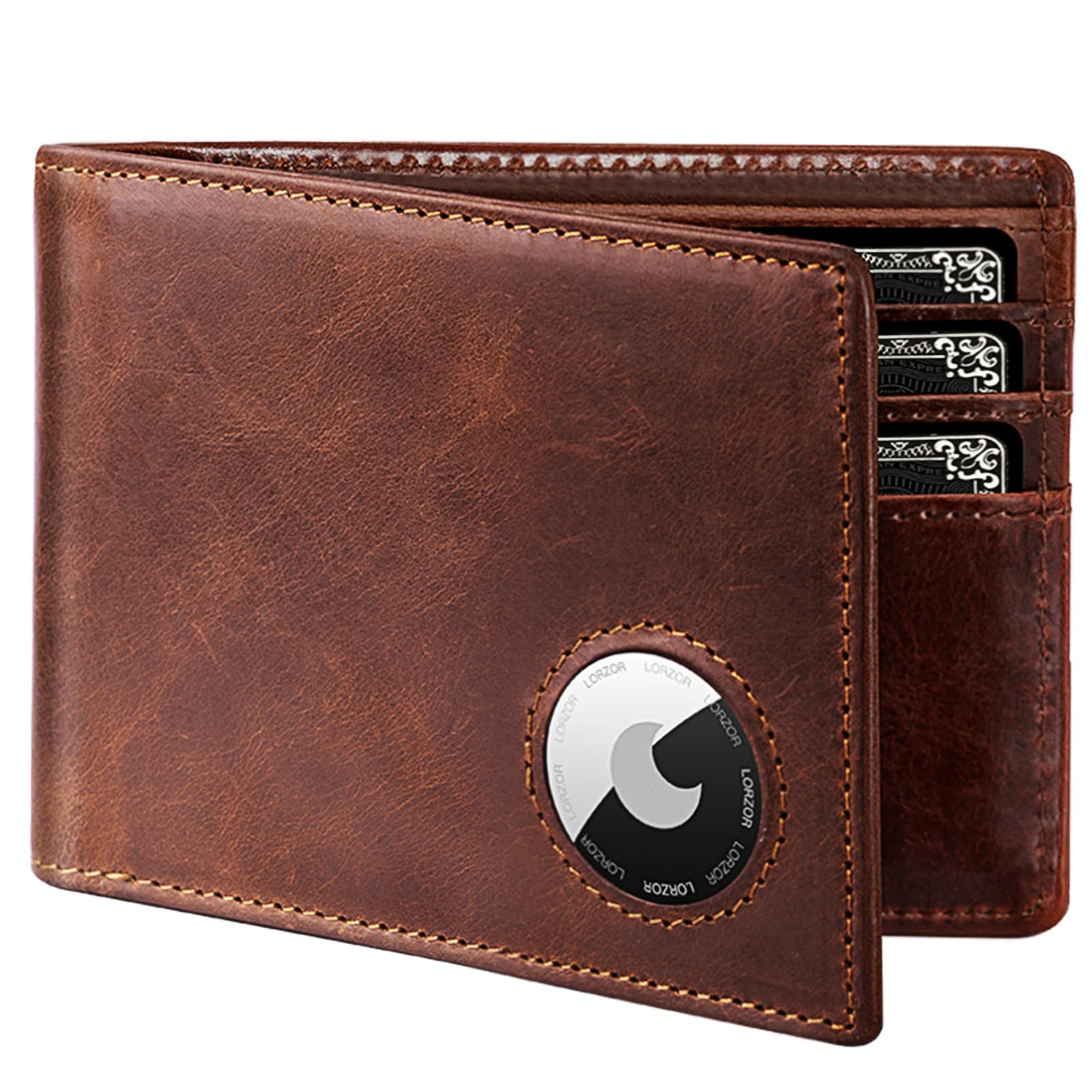 Premium Bifold Leather AirTag Wallet for Men - Genuine Full Grain Leather, Minimalist Front Pocket Design with Secure AirTag Holder, RFID Blocking Technology, 12 Card Capacity - Ideal Gift for Dad, Husband, Boyfriend (Vintage Brown) | Perfect for Travel, Everyday Carry & Contactless Security