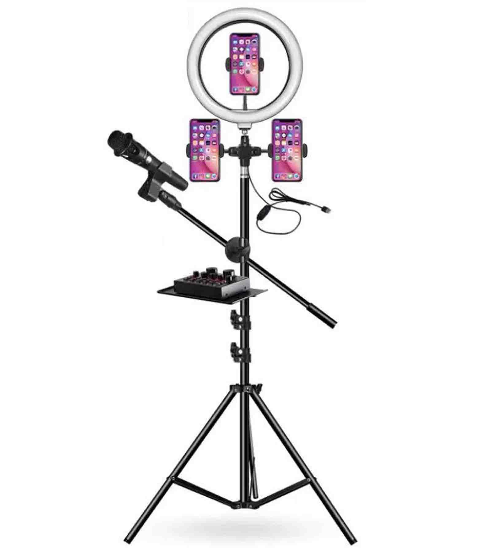 CAULO Adjustable Phone Tripod Stand with Ring Light - Perfect for Live Streaming, Vlogging, Selfies & Video Recording - Ideal for TikTok, YouTube & Instagram Content Creators