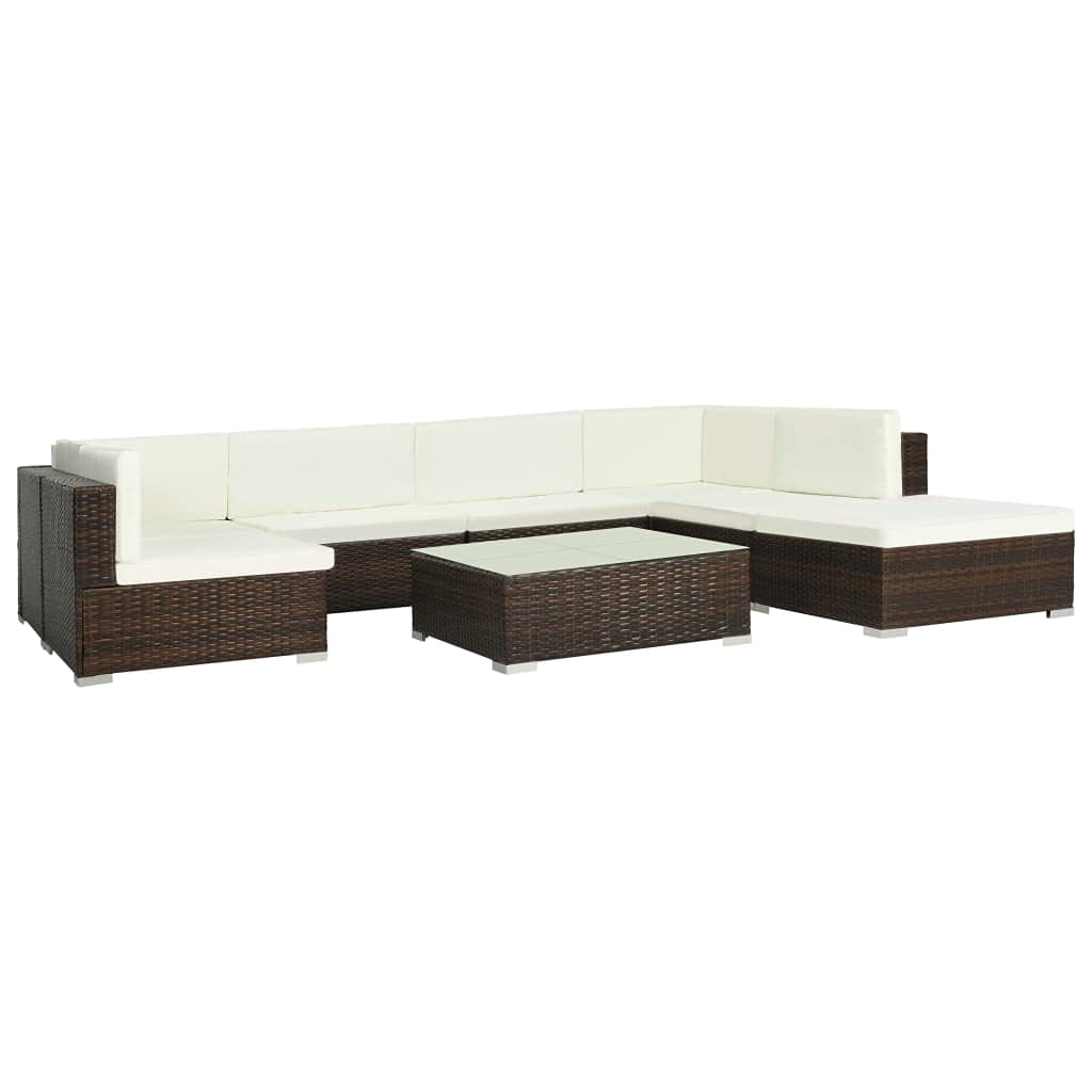 8-Piece Brown Poly Rattan Garden Lounge Set with Cushions - Outdoor Patio Sectional Sofa & Wicker Furniture for Backyard, Poolside or Terrace Relaxation