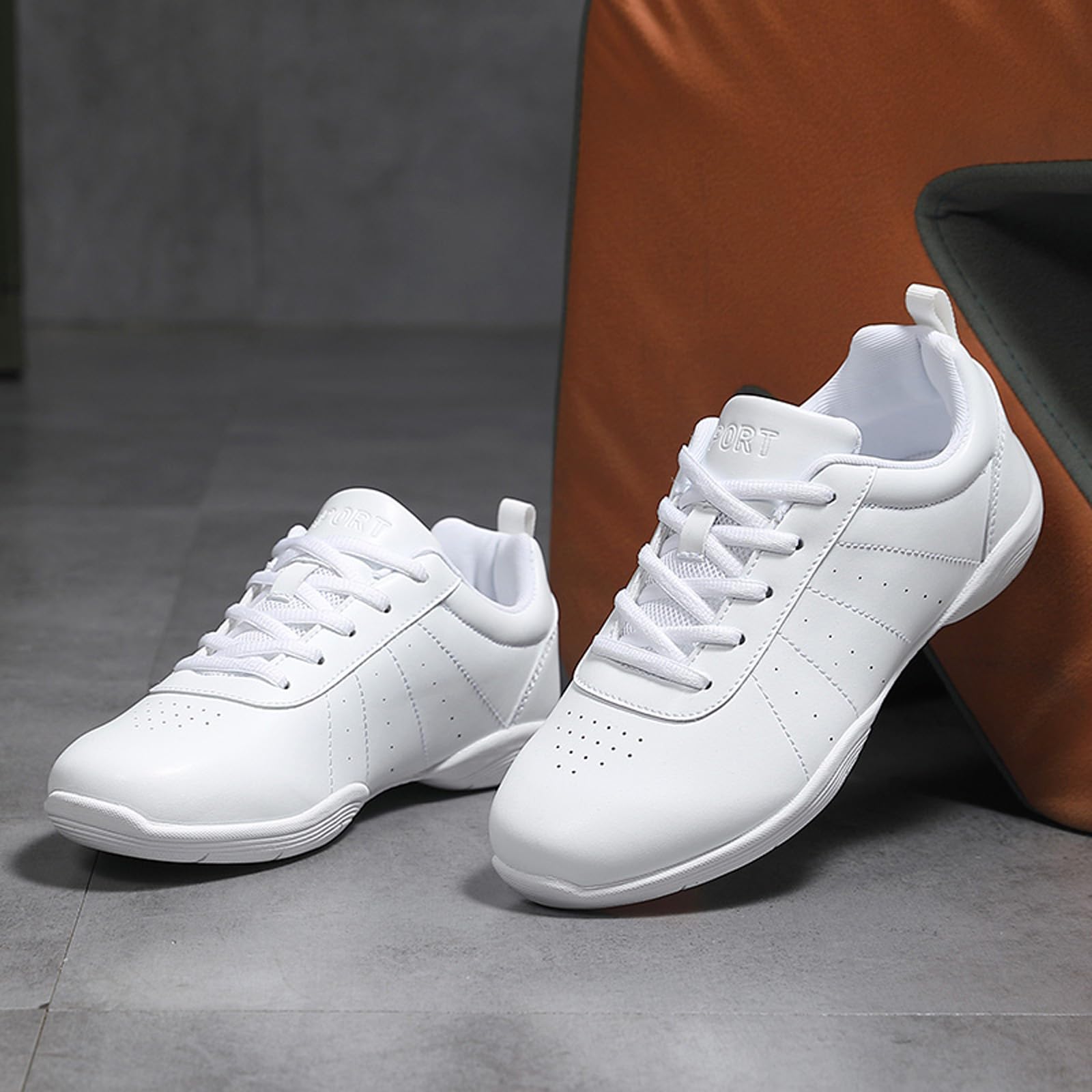 iHinzry Girls' Cheerleading Shoes - Breathable Lightweight White Cheer Sneakers for Women - Perfect for Cheerleading, Dance, Tennis, Athletic Training & Walking