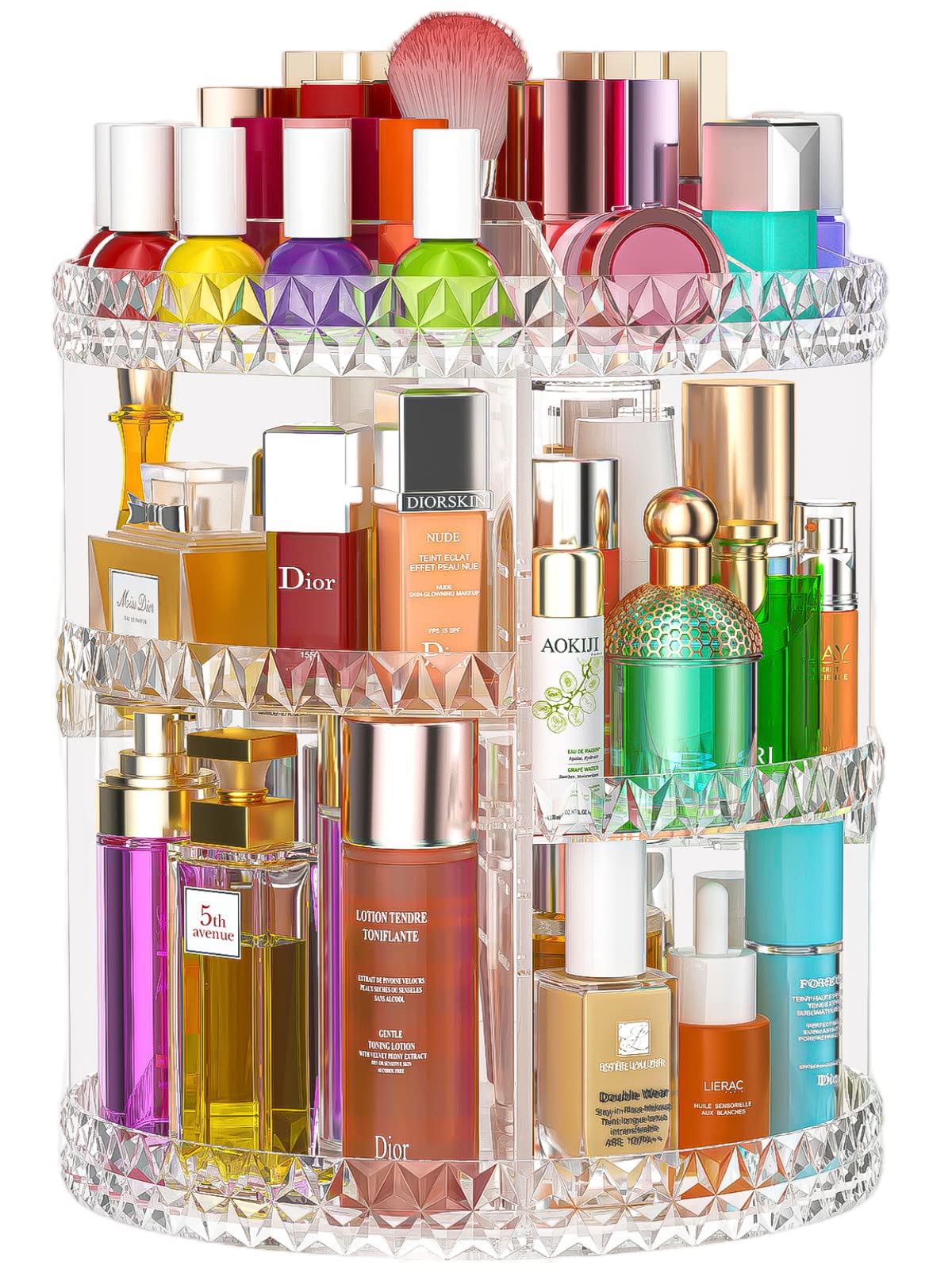 360° Rotating Makeup Organizer with Adjustable Compartments - Clear Acrylic Cosmetic Storage for Perfume, Lipstick, Toner & Beauty Accessories | Perfect for Vanity Countertop, Bathroom & Dressing Table Organization