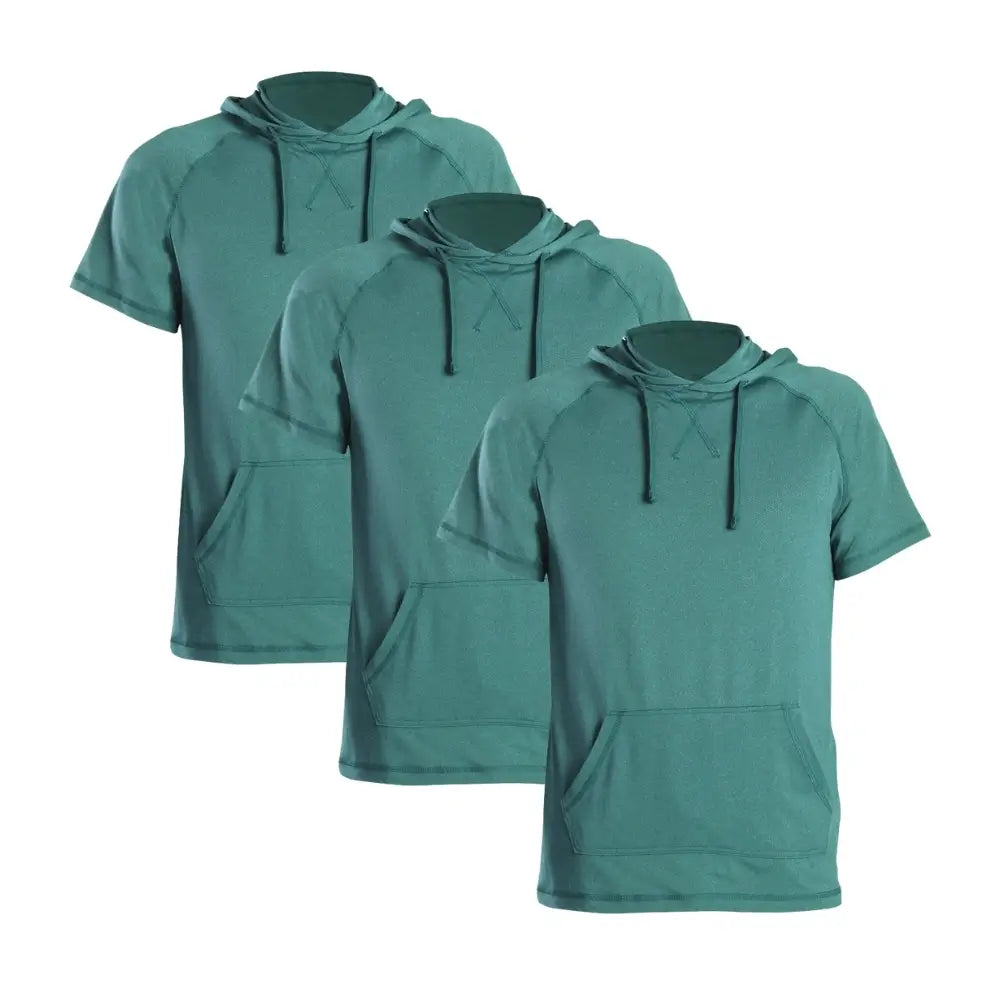 3 Pack Men's Performance Short Sleeve Hoodie - Moisture Wicking Athletic Shirts for Gym, Running & Outdoor Activities