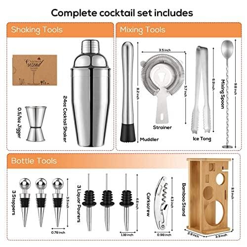 14-Piece Stainless Steel Bartender Kit with Stand - Professional Cocktail Shaker Set for Drink Mixing, Perfect Home Bar Tools for Beginners - Ideal Gift for Men, Dad (Christmas Stocking Stuffer) - Great for Home Bars, Parties & Cocktail Making