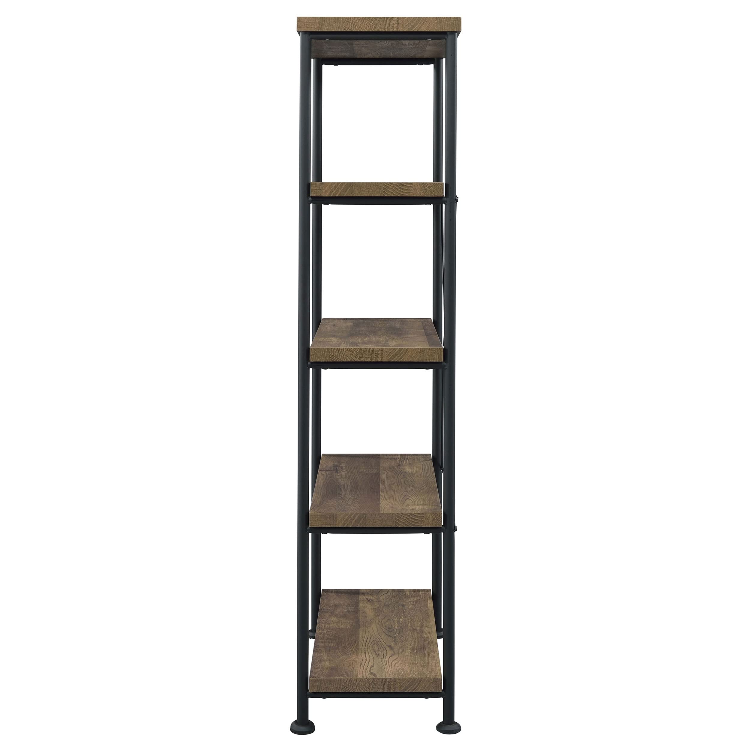 Coaster Furniture Analiese Rustic Industrial 4-Shelf Bookcase - Brown Oak & Black Composite Wood Shelves with Metal Frame - Perfect for Living Room, Office & Bedroom Storage