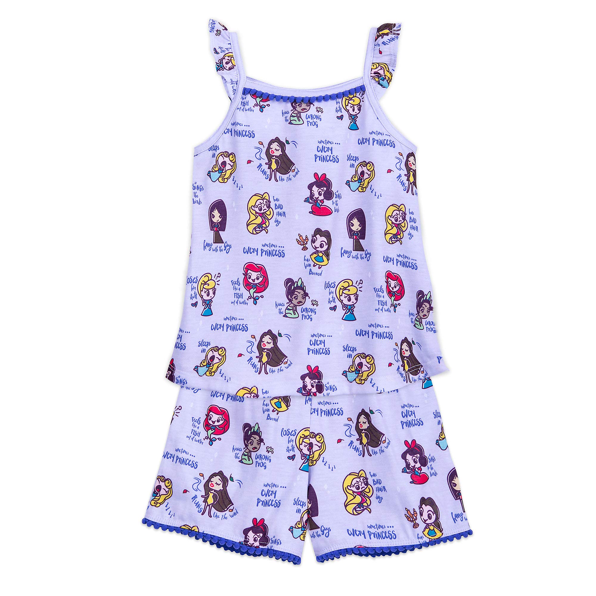 Disney Princess Short Sleeve Pajama Set for Girls - Soft Cotton Sleepwear with Cute Character Prints - Perfect for Bedtime, Sleepovers & Family Movie Nights