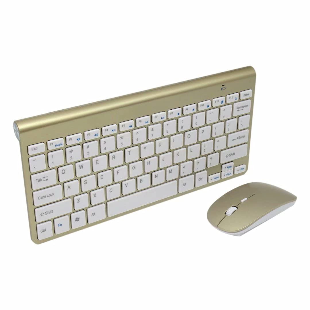 USonline911 Mini Wireless Keyboard & Mouse Set - 2.4G Waterproof Combo for Mac, Apple, PC, Computer (Gold) | Perfect for Home Office, Gaming & Travel